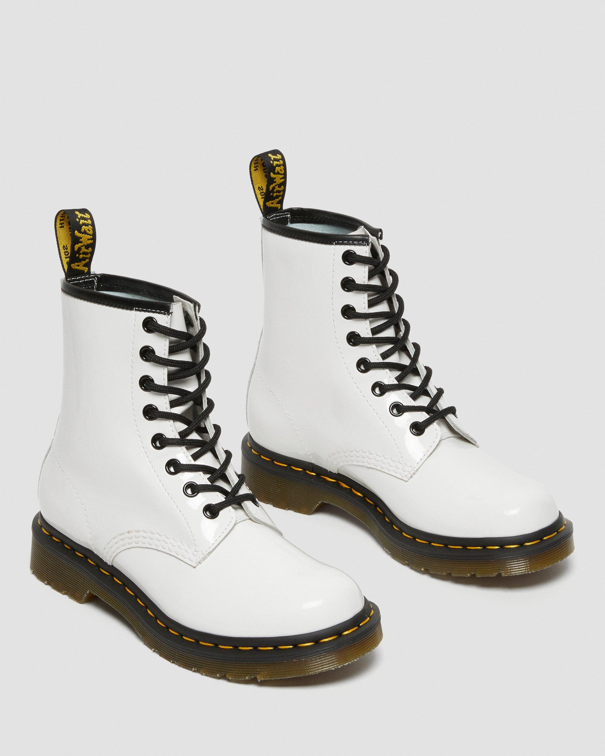 1460 Patent Leather Lace Up Boots in White | Dr. Martens
