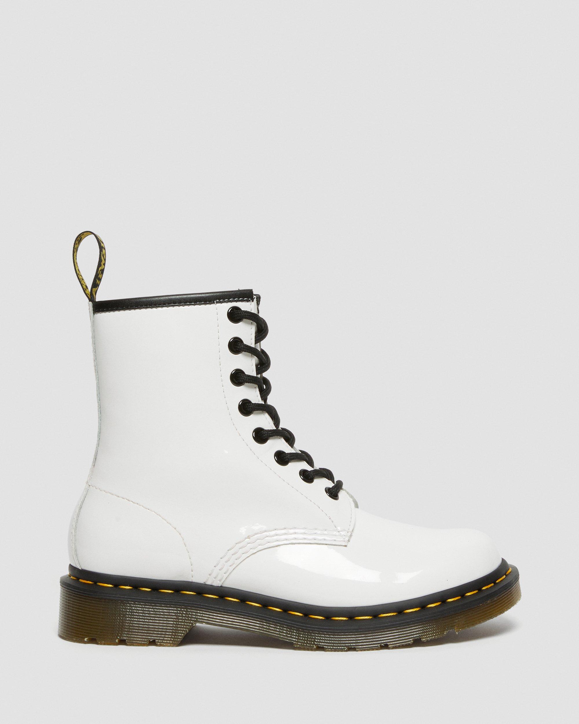 1460 Patent Leather Lace Up Boots in White | Dr. Martens