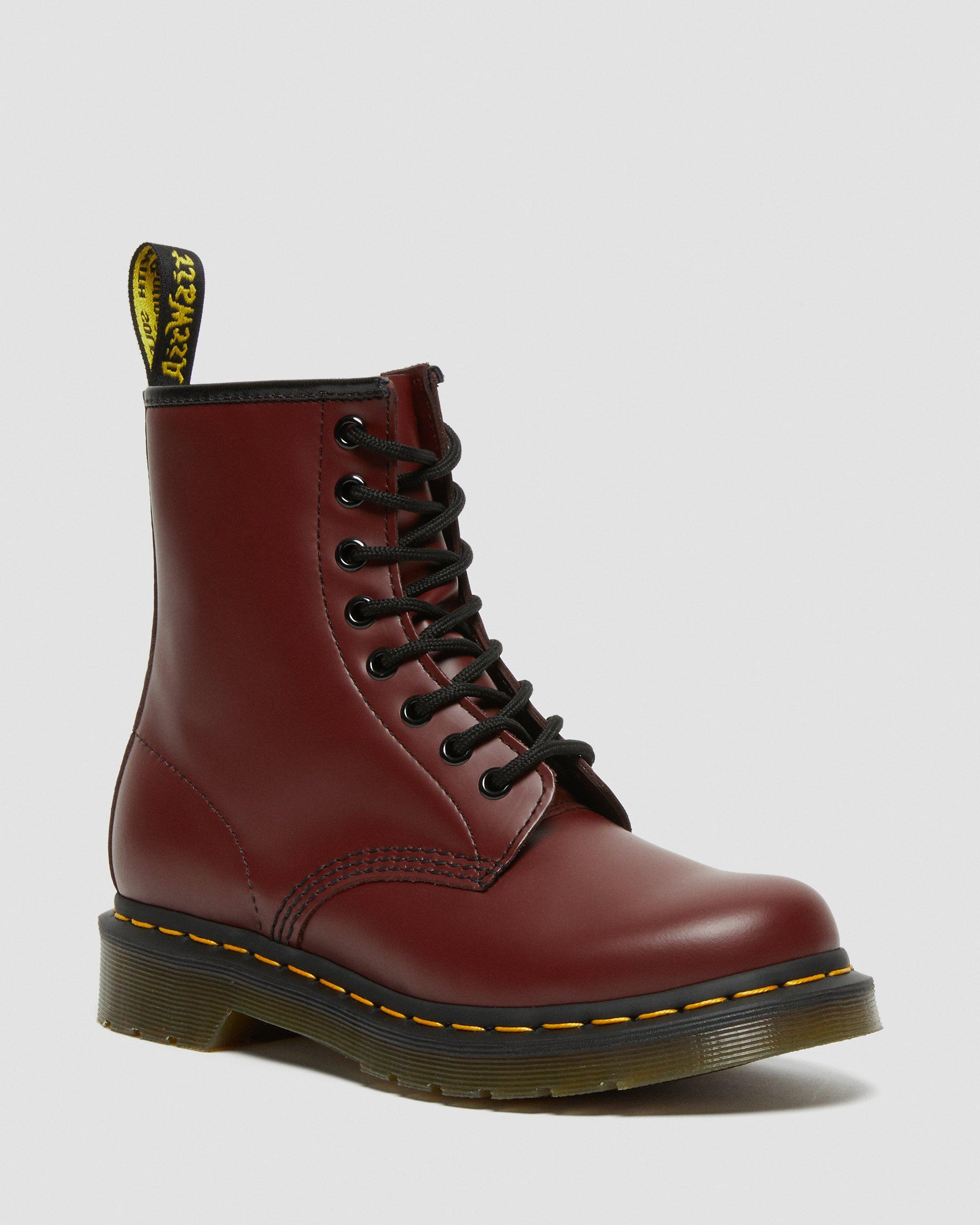 1460 Women's Smooth Leather Lace Up Boots in Cherry Red | Dr. Martens