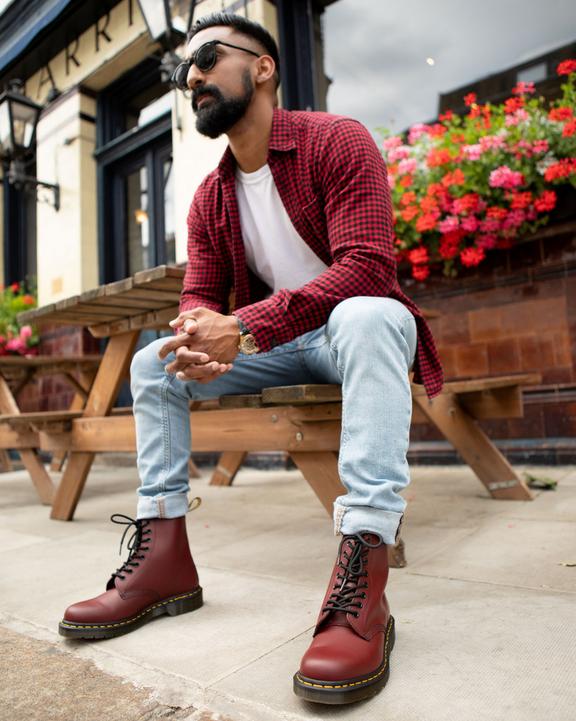 1460 Smooth Leather Lace Up Boots in Cherry Red