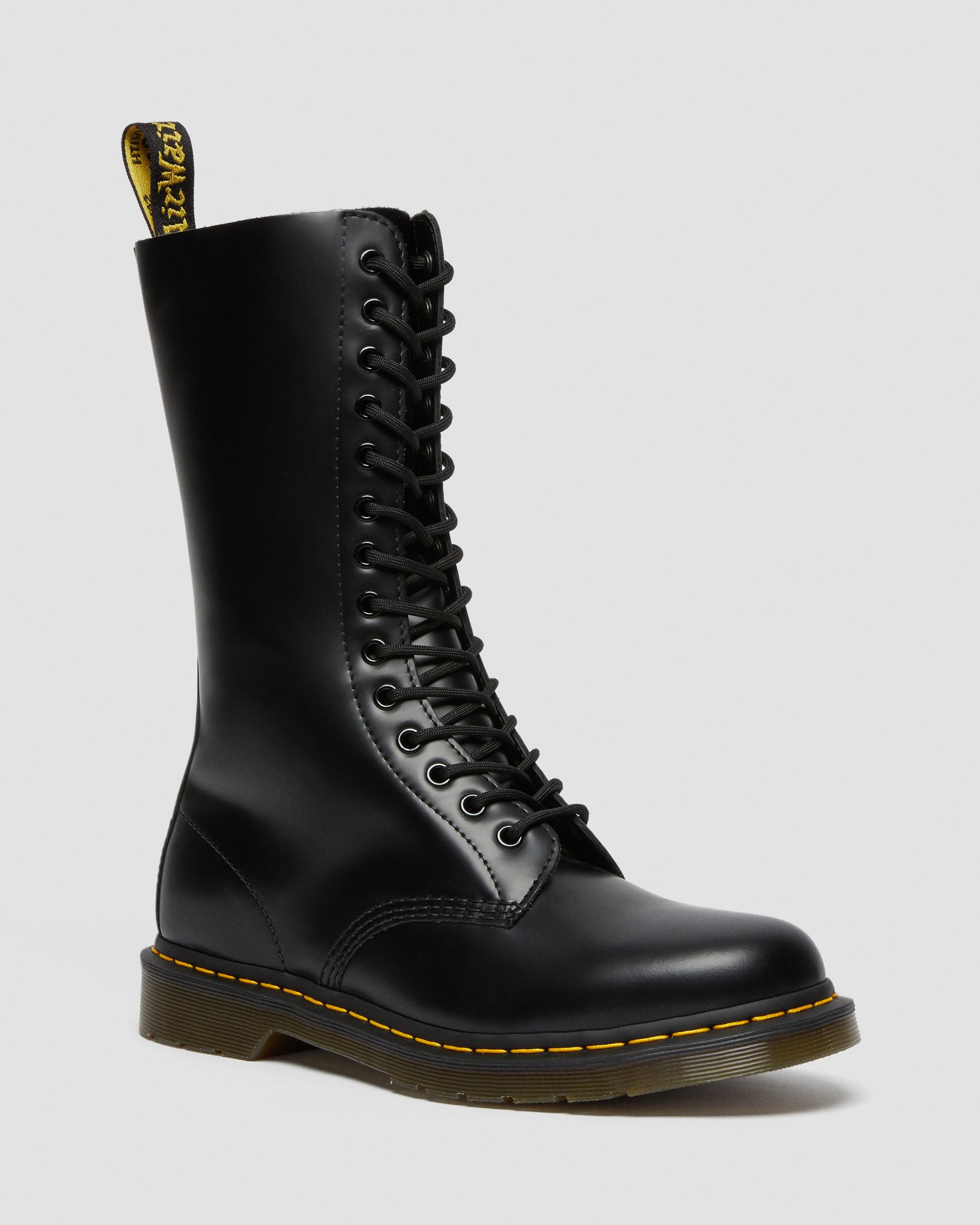 1914 Smooth Leather High Lace Up Boots in Black