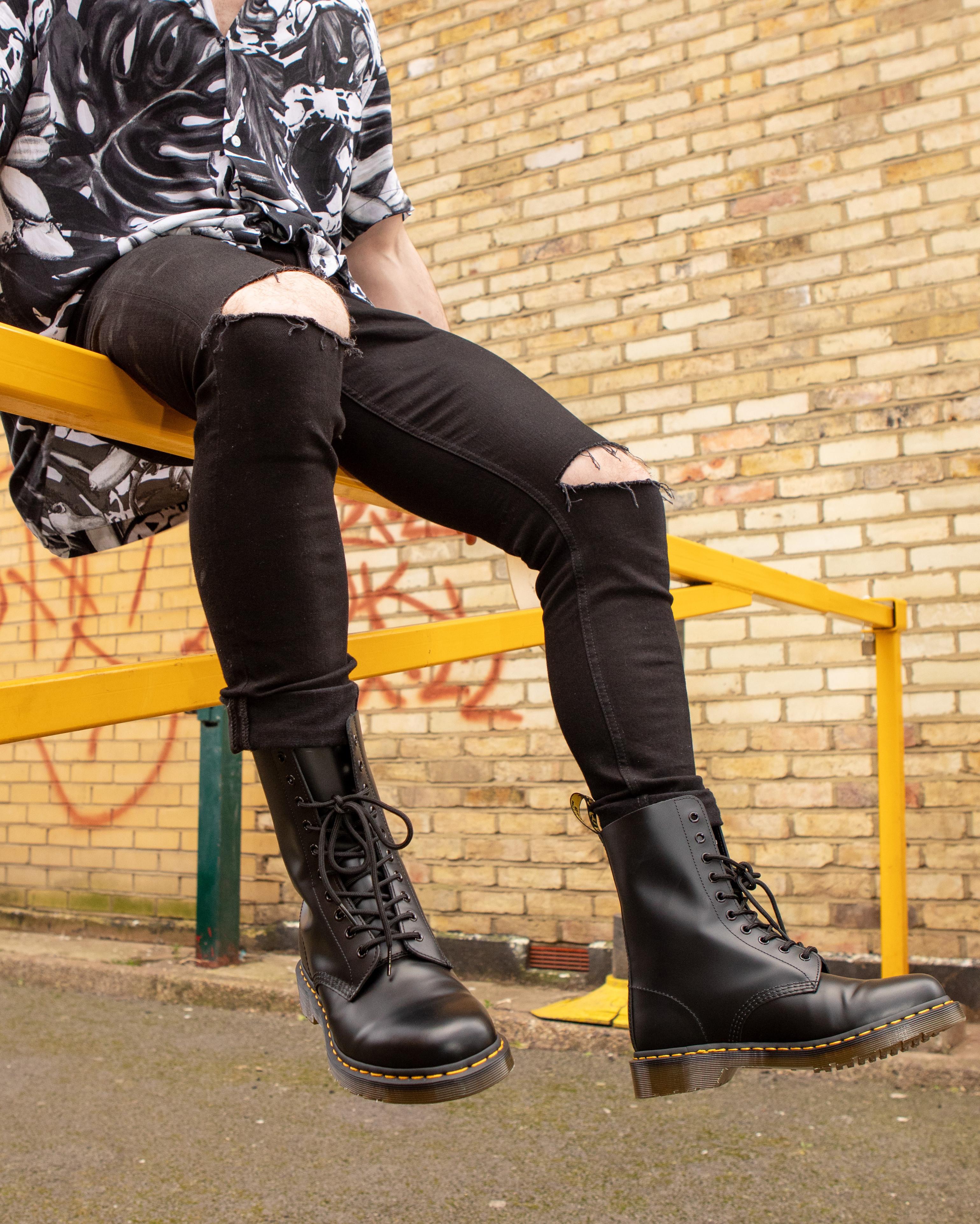 1490 Smooth Leather Mid Calf Boots in Black