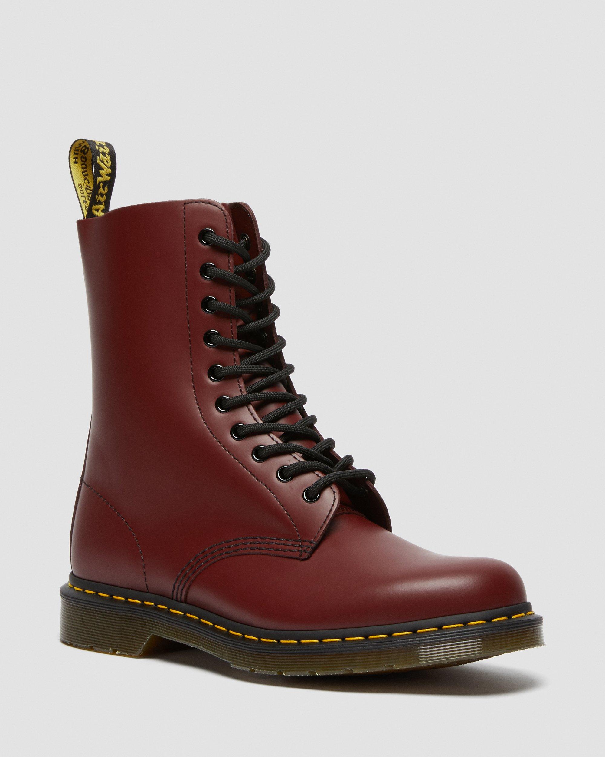 1490 Smooth Leather High Lace Up Boots, Cherry Red | Dr. Martens