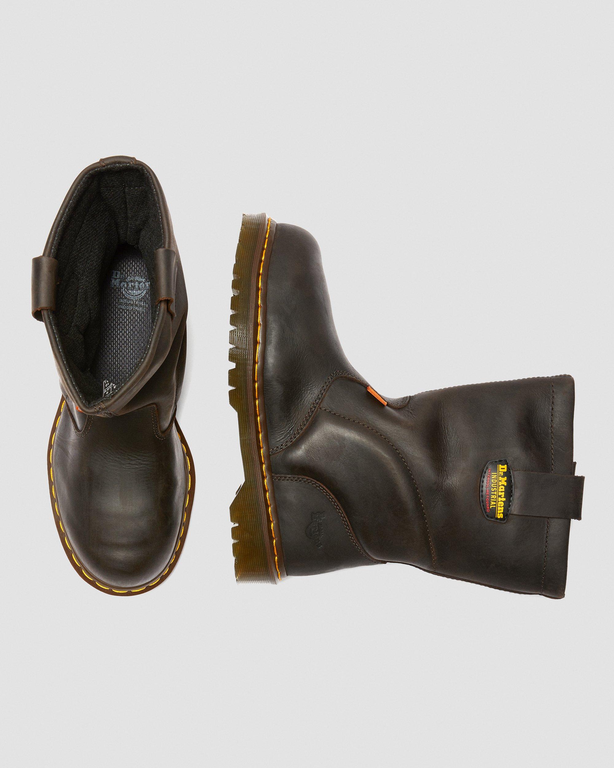 2295 Extra Wide Met Guard Leather Slip On Work Boots in DARK BROWN