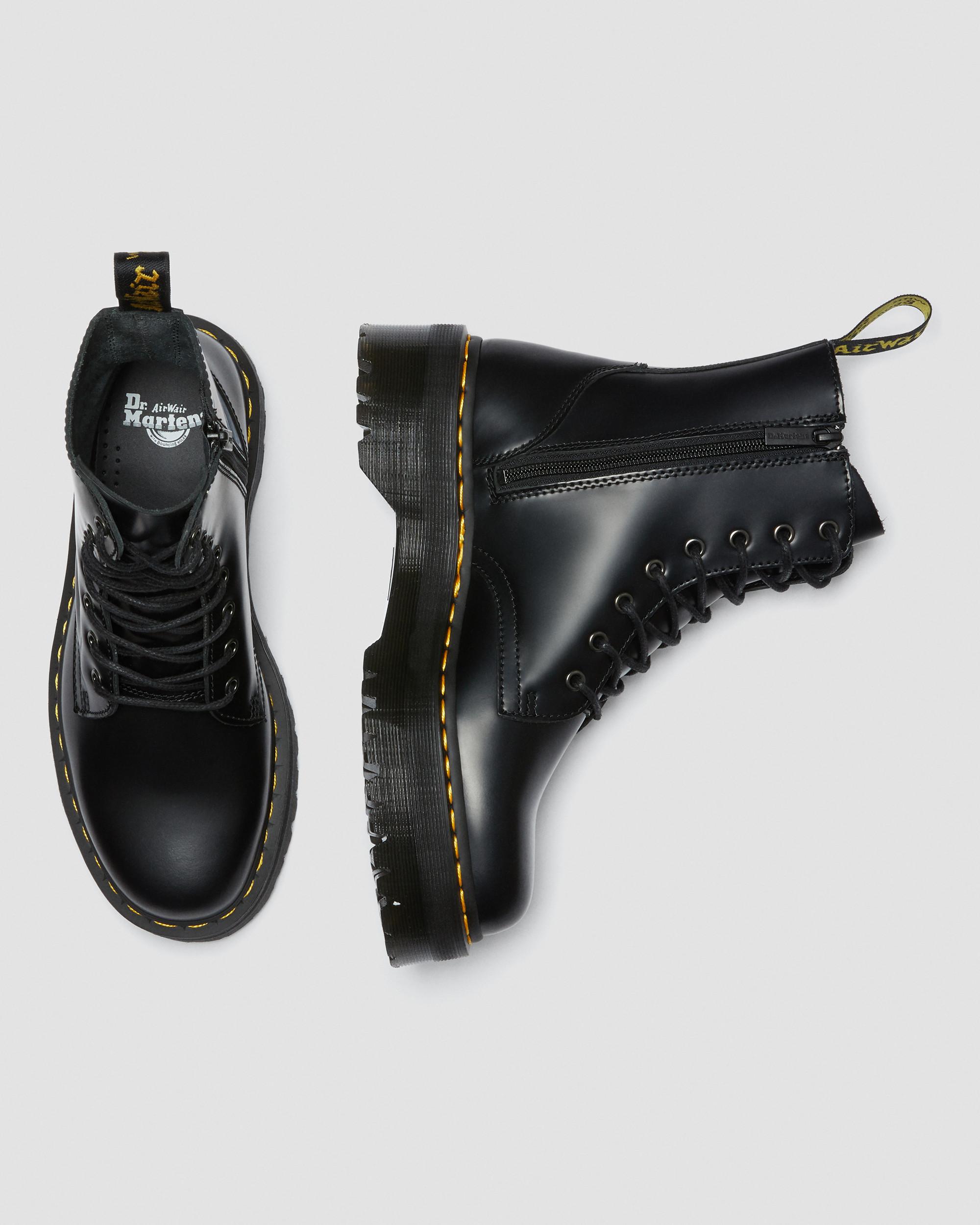 Jadon Smooth Leather Platform Boots in Black
