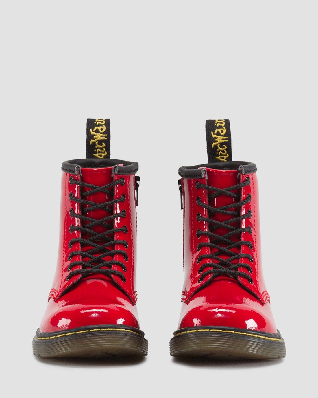 Toddler 1460 Patent Leather Lace Up Boots in Red | Dr. Martens