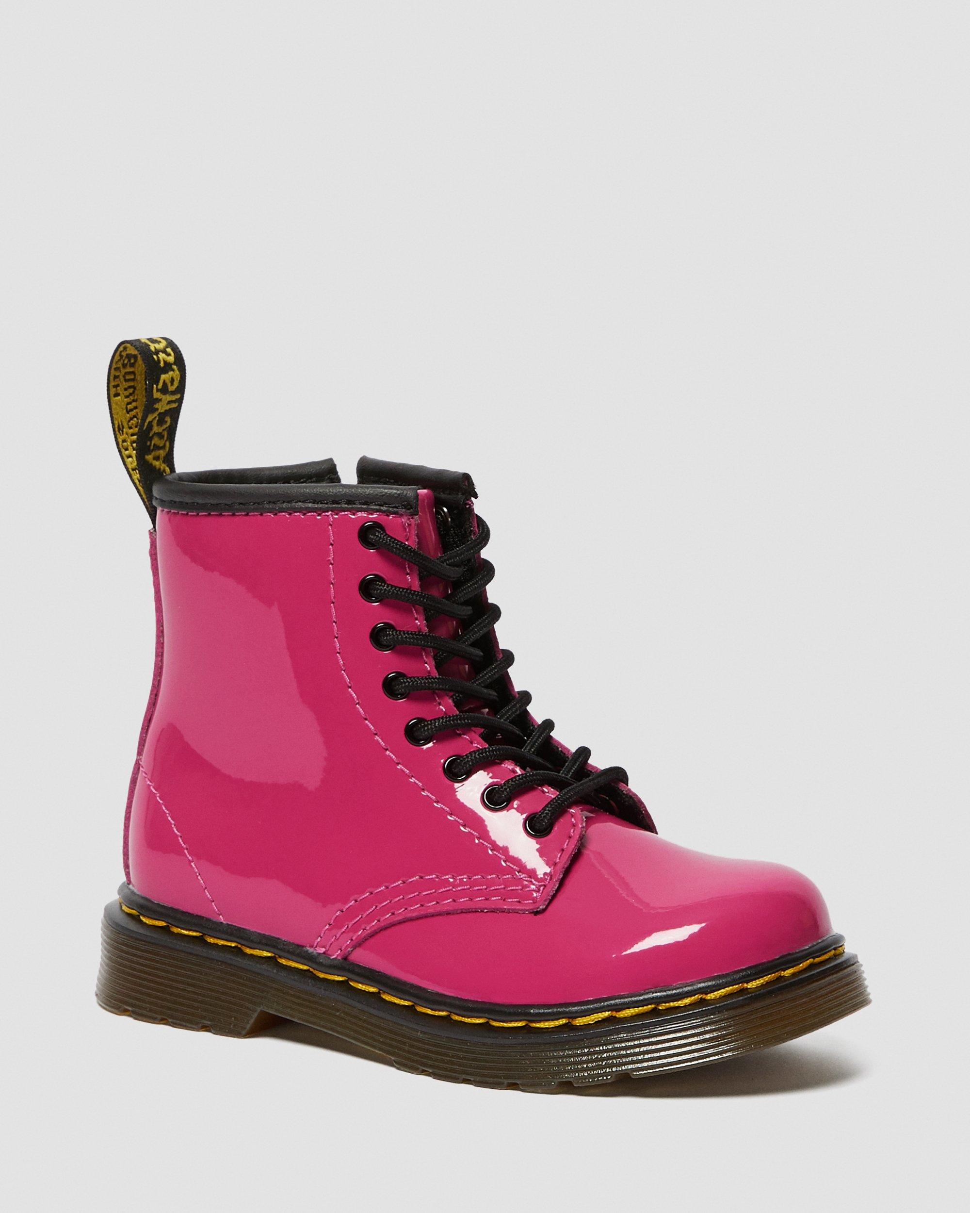 Toddler 1460 Patent Leather Lace Up Boots in Hot Pink