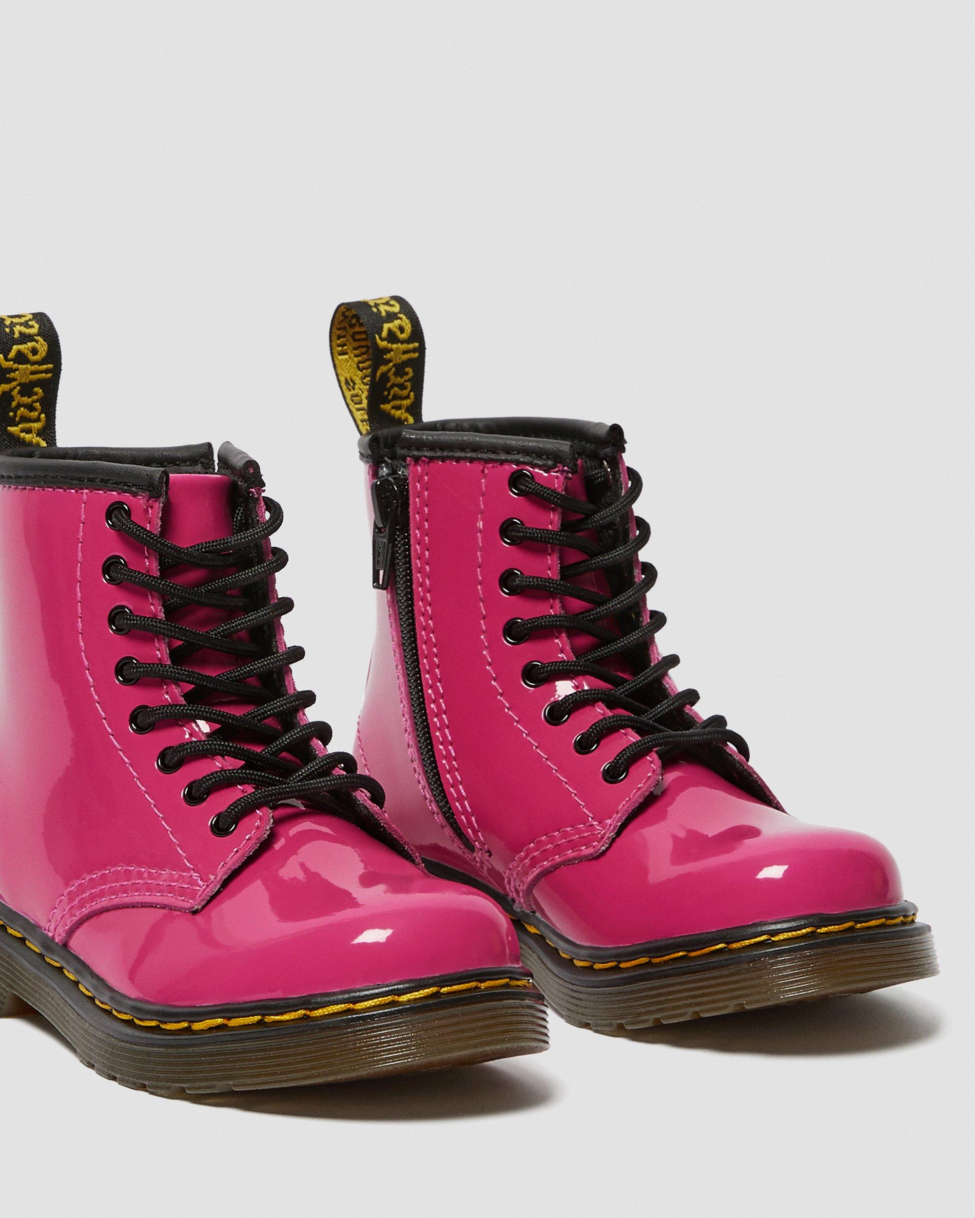 Toddler 1460 Patent Leather Lace Up Boots in Hot Pink