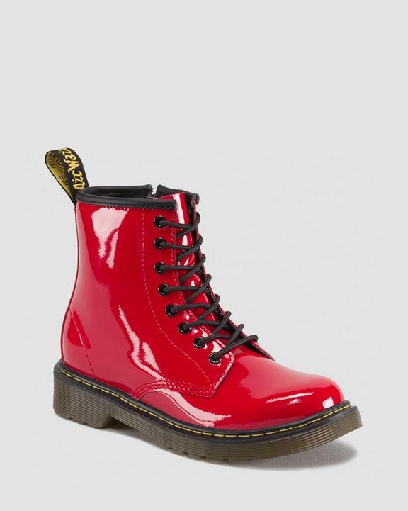Junior 1460 Patent Leather Lace Up Boots in Red | Dr. Martens Junior 1460 Patent Leather Lace Up Boots in Red | Dr. Martens