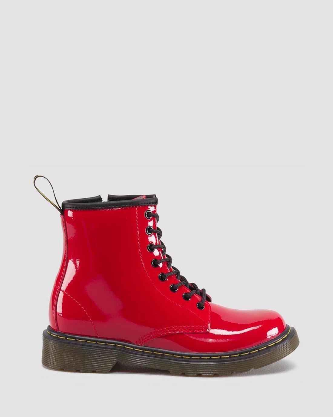 Junior 1460 Patent Leather Lace Up Boots in Red | Dr. Martens