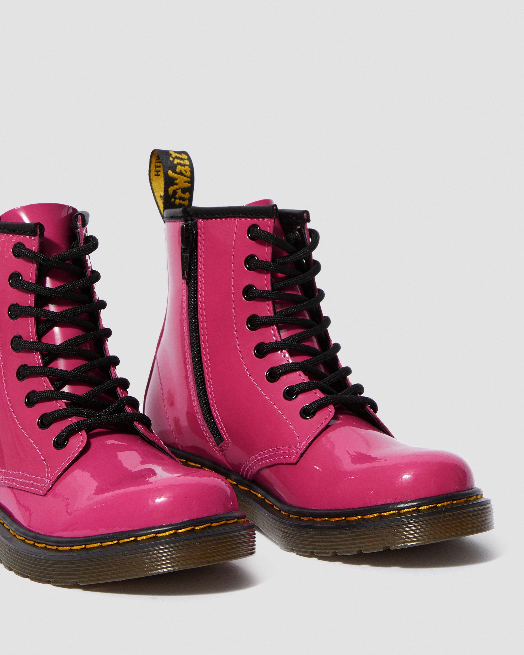 Junior 1460 Patent Leather Lace Up Boots in Hot Pink