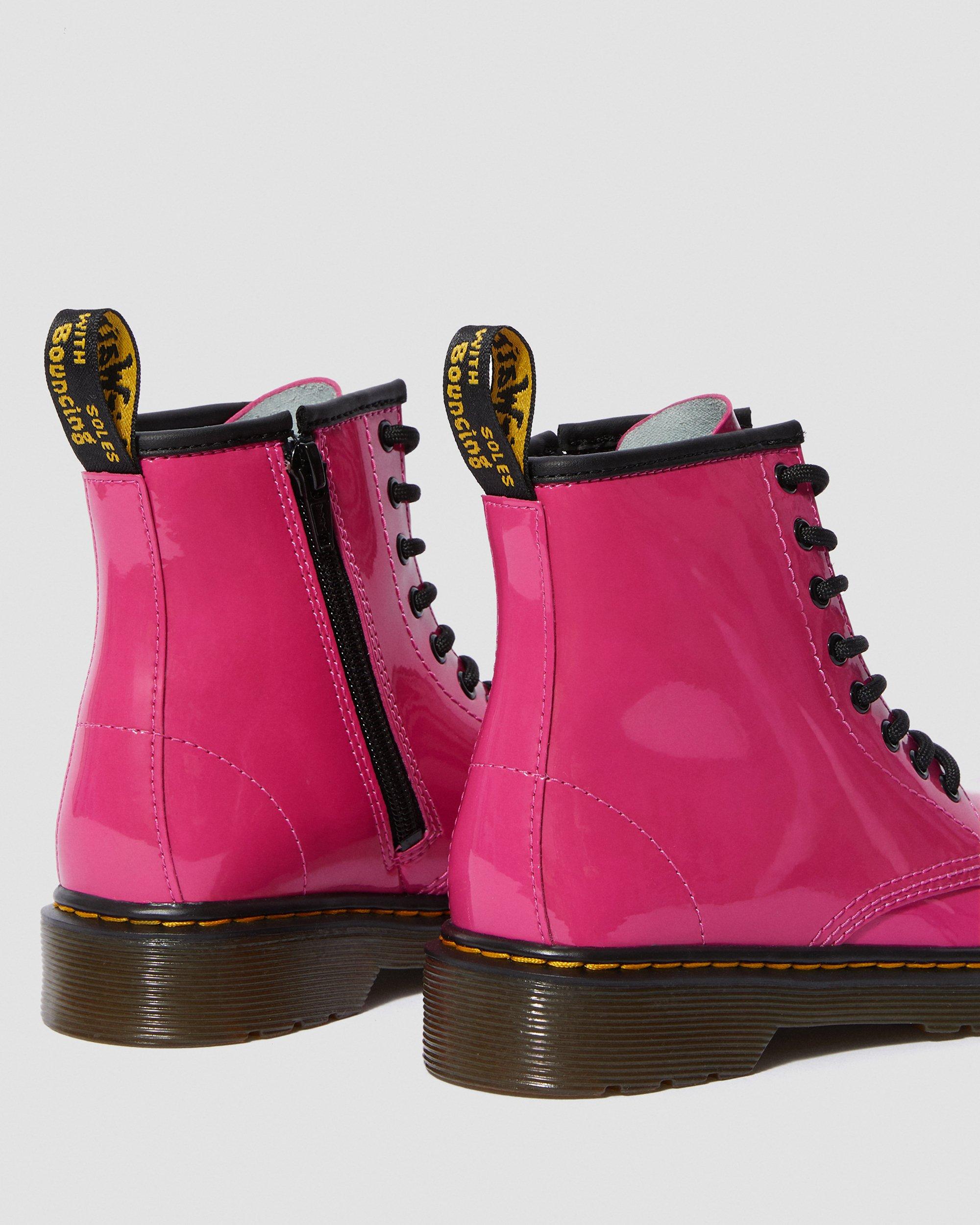 Junior 1460 Patent Leather Lace Up Boots in Hot Pink
