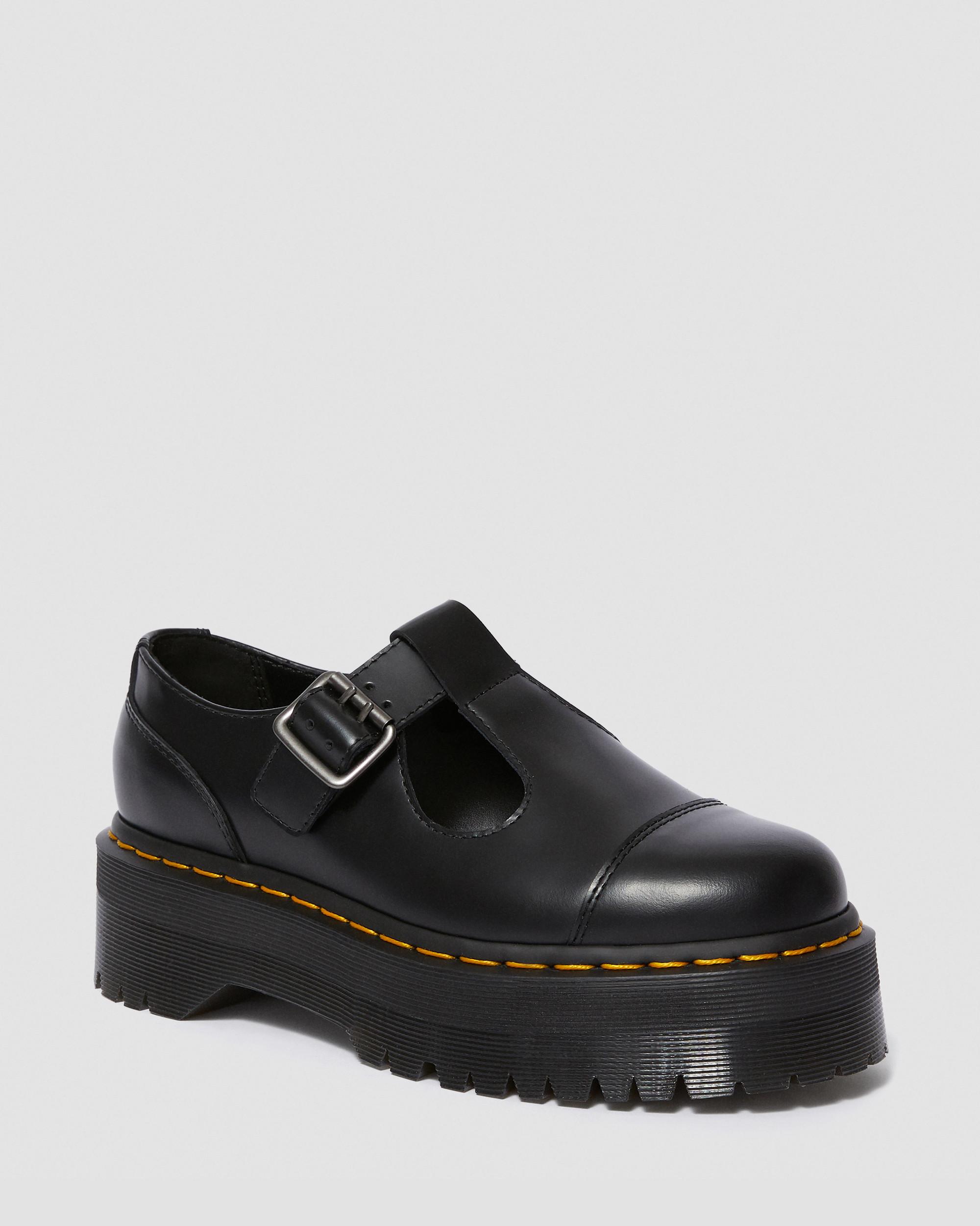 Bethan Smooth Leather Platform Mary Jane Shoes in Black