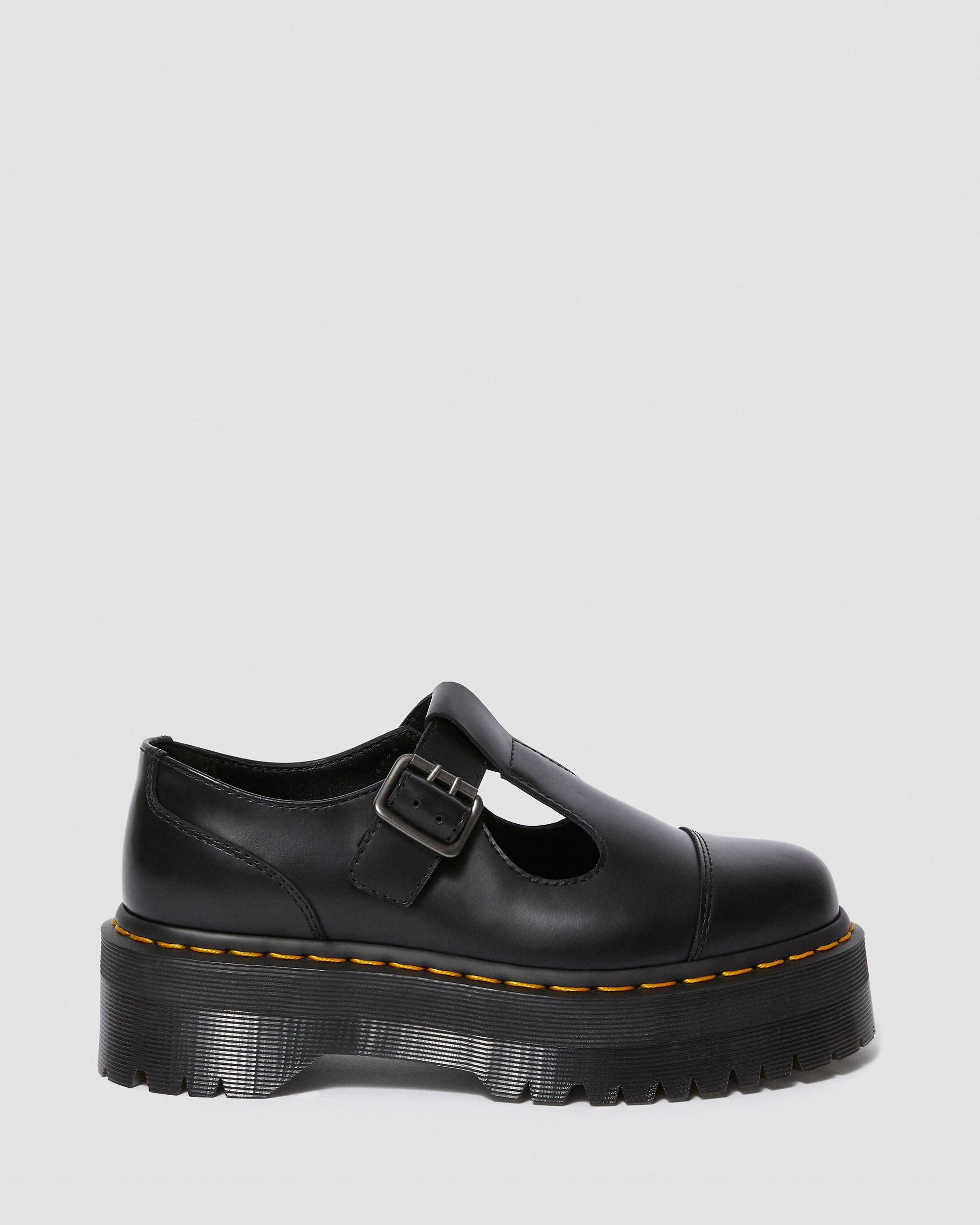 Bethan Smooth Leather Platform Mary Jane Shoes in Black
