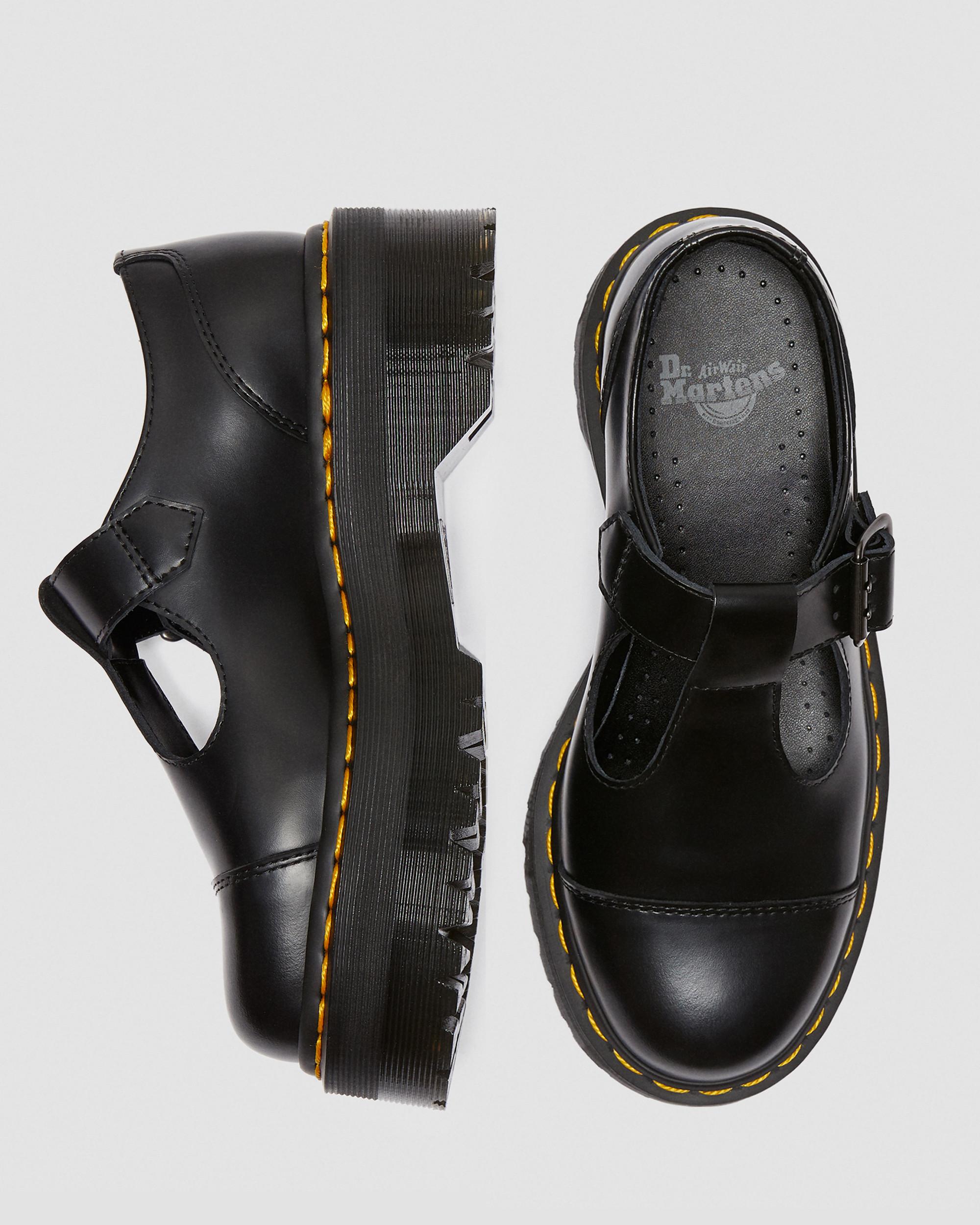 Bethan Polished Smooth Leather Platform Shoes in Black