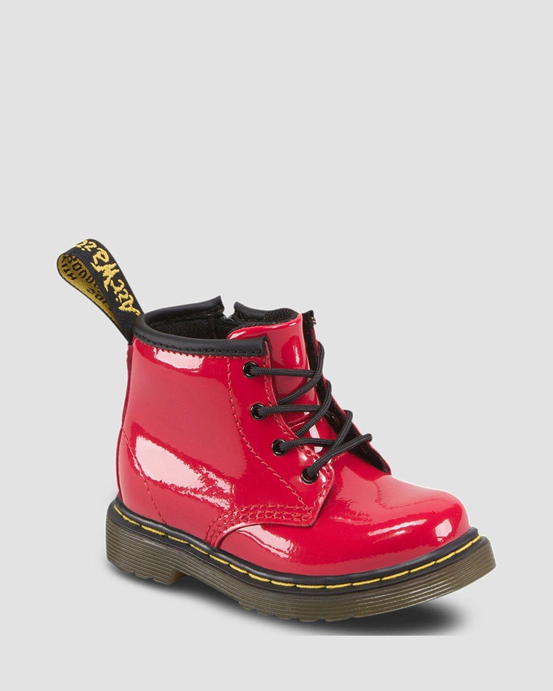 Infant 1460 Patent Leather Lace Up Boots in Red