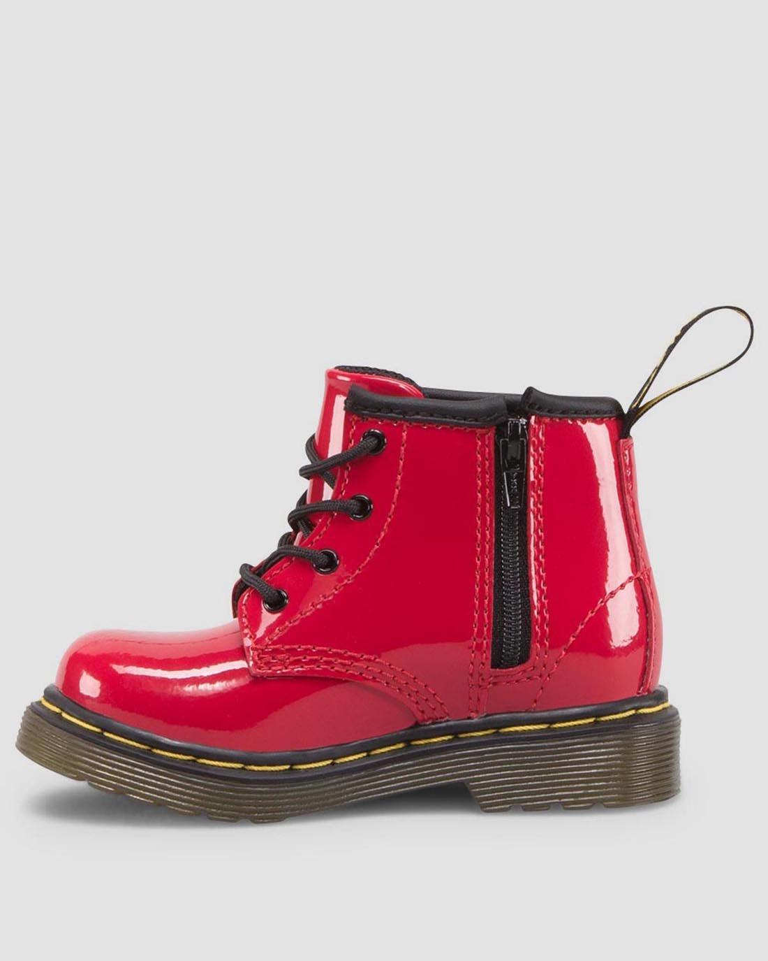 Infant 1460 Patent Leather Lace Up Boots in Red