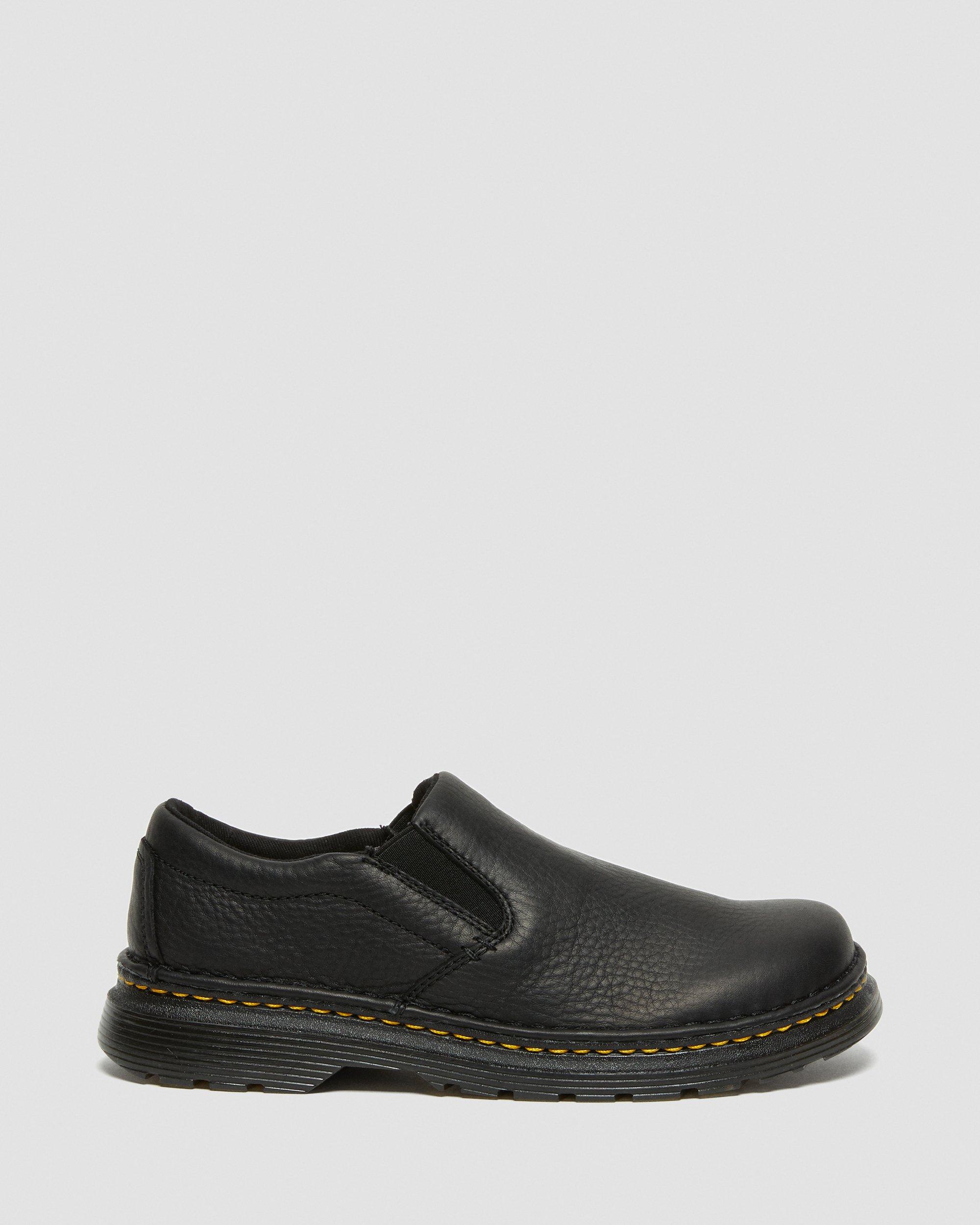 Dr. Martens 黒レザー スリッポン Boyle Men's Grizzly Leather Slip On Shoes in BLACK | Dr. Martens™