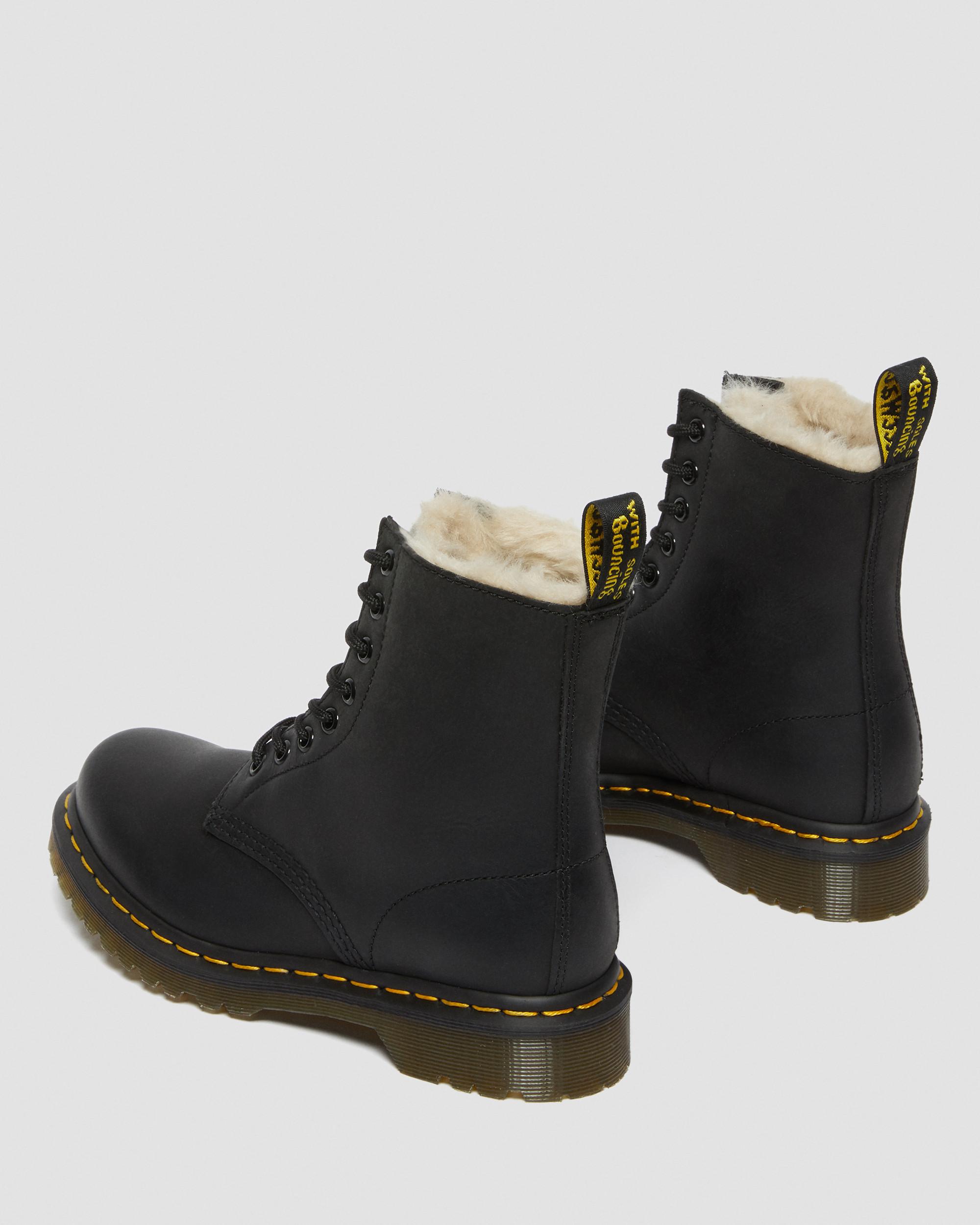 1460 Women's Faux Fur Lined Lace Up Boots in Black | Dr. Martens