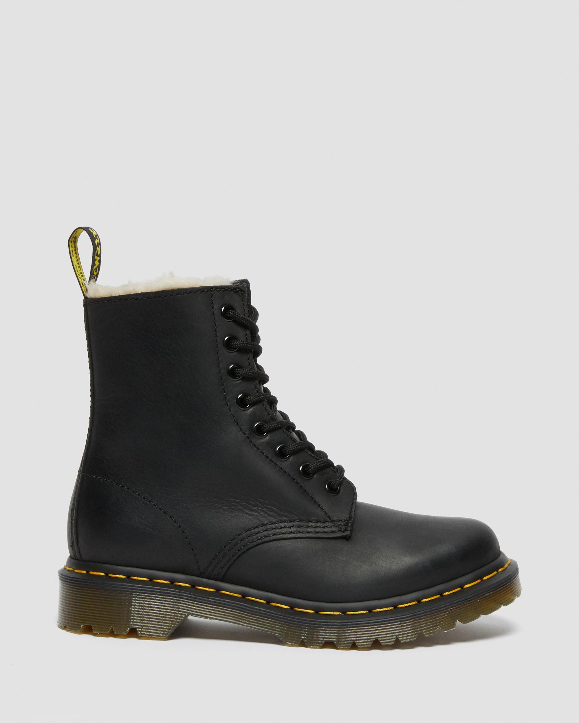 1460 Serena Faux Fur Lined Leather Lace Up Boots in Black | Dr. Martens