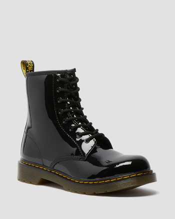 Youth 1460 Patent Leather Lace Up Boots in Black