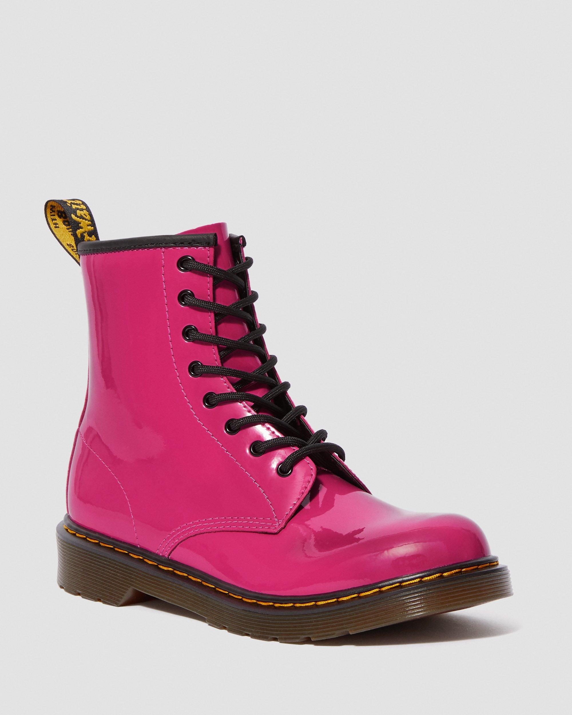 Youth 1460 Patent Leather Lace Up Boots in HOT PINK | Dr. Martens™