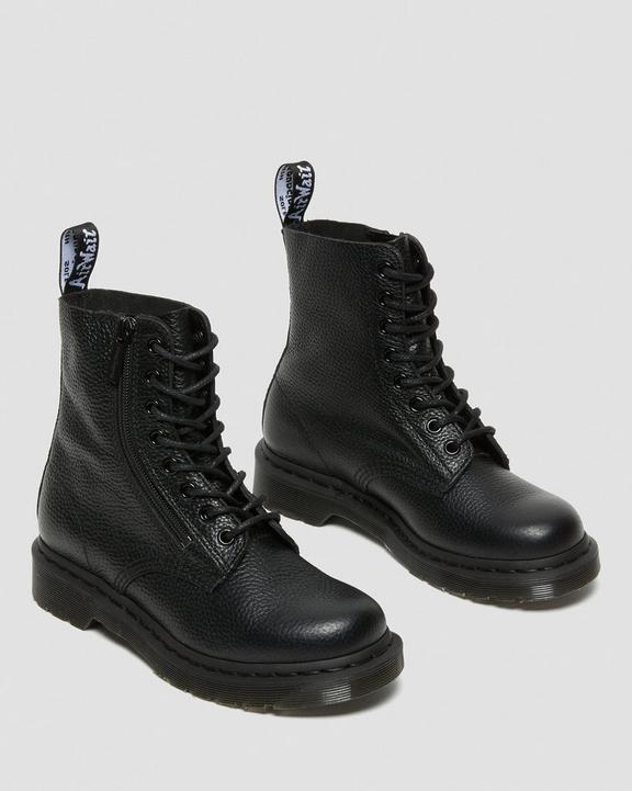 1460 Pascal Women's Leather Zipper Lace Up Boots in Black 1460 Pascal Women's Leather Zipper Lace Up Boots in Black