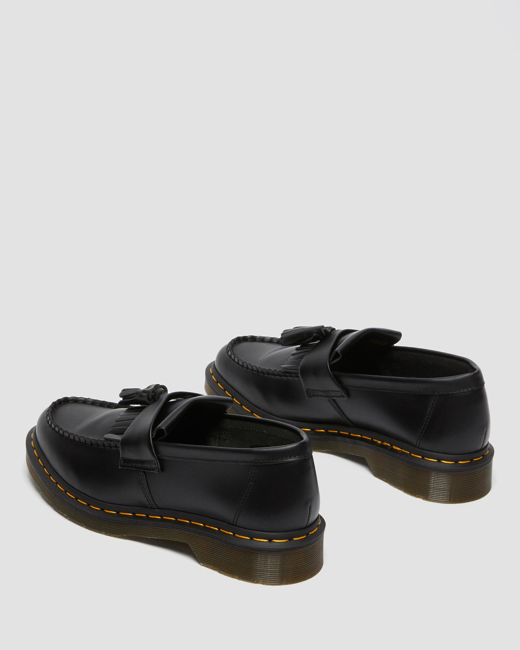 Adrian Yellow Stitch Leather Tassel Loafers in Black