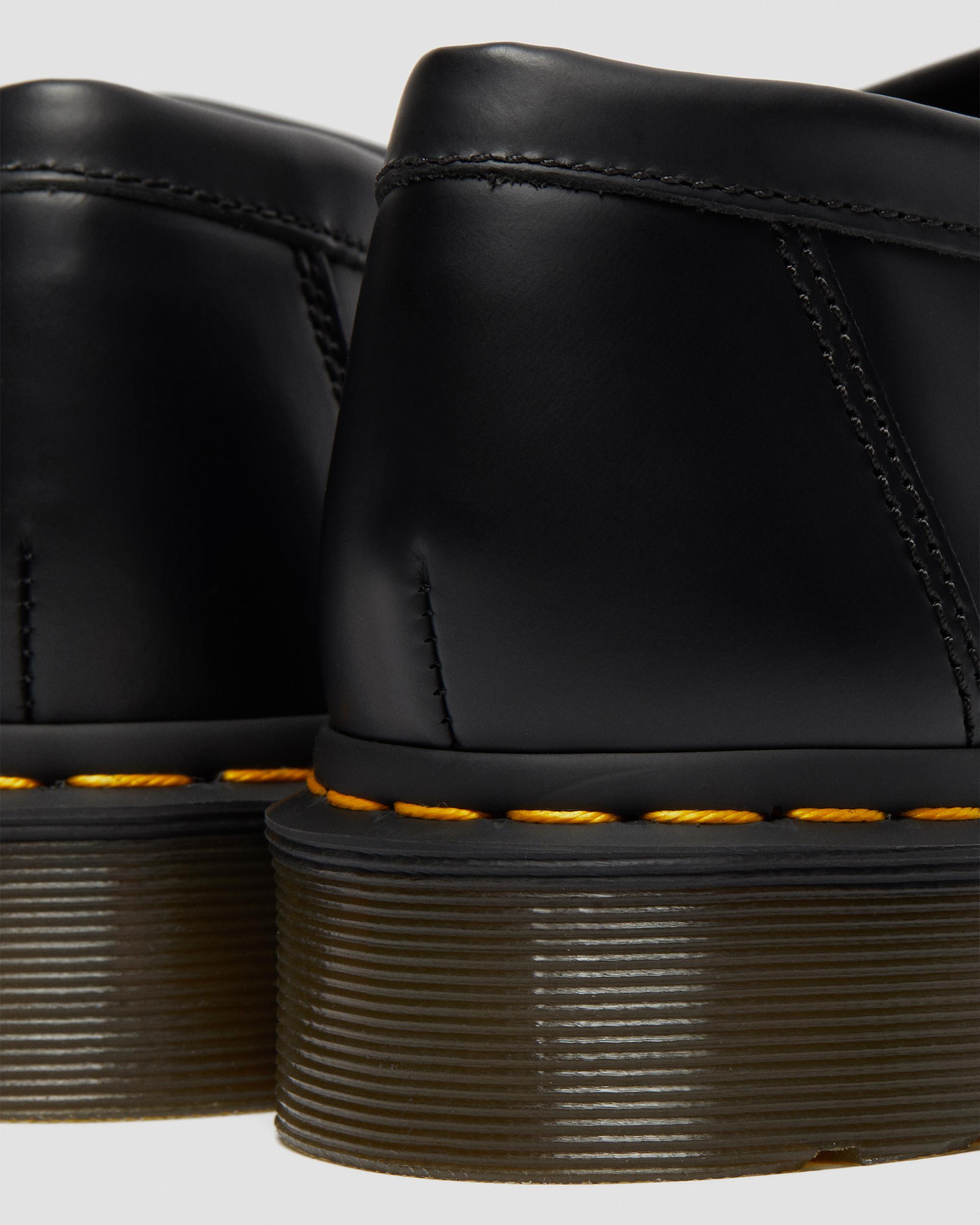 Adrian Yellow Stitch Leather Tassel Loafers in Black