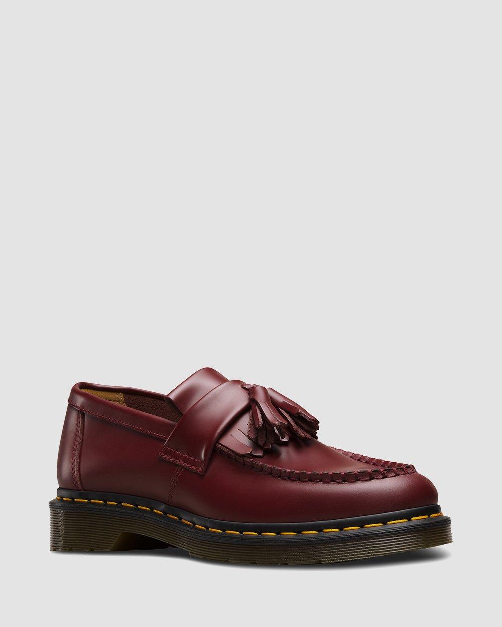 Adrian Yellow Stitch Smooth Leather Tassel Loafers in Burgundy