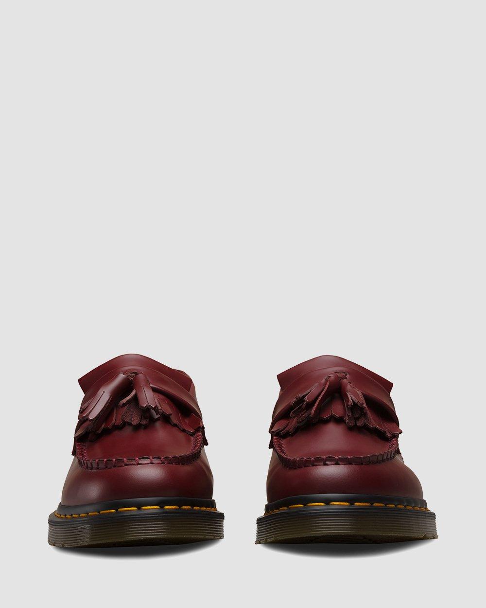 Adrian Yellow Stitch Leather Tassel Loafers in CHERRY RED | Dr