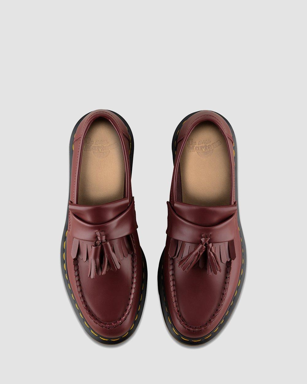 Adrian Yellow Stitch Leather Tassel Loafers in CHERRY RED | Dr