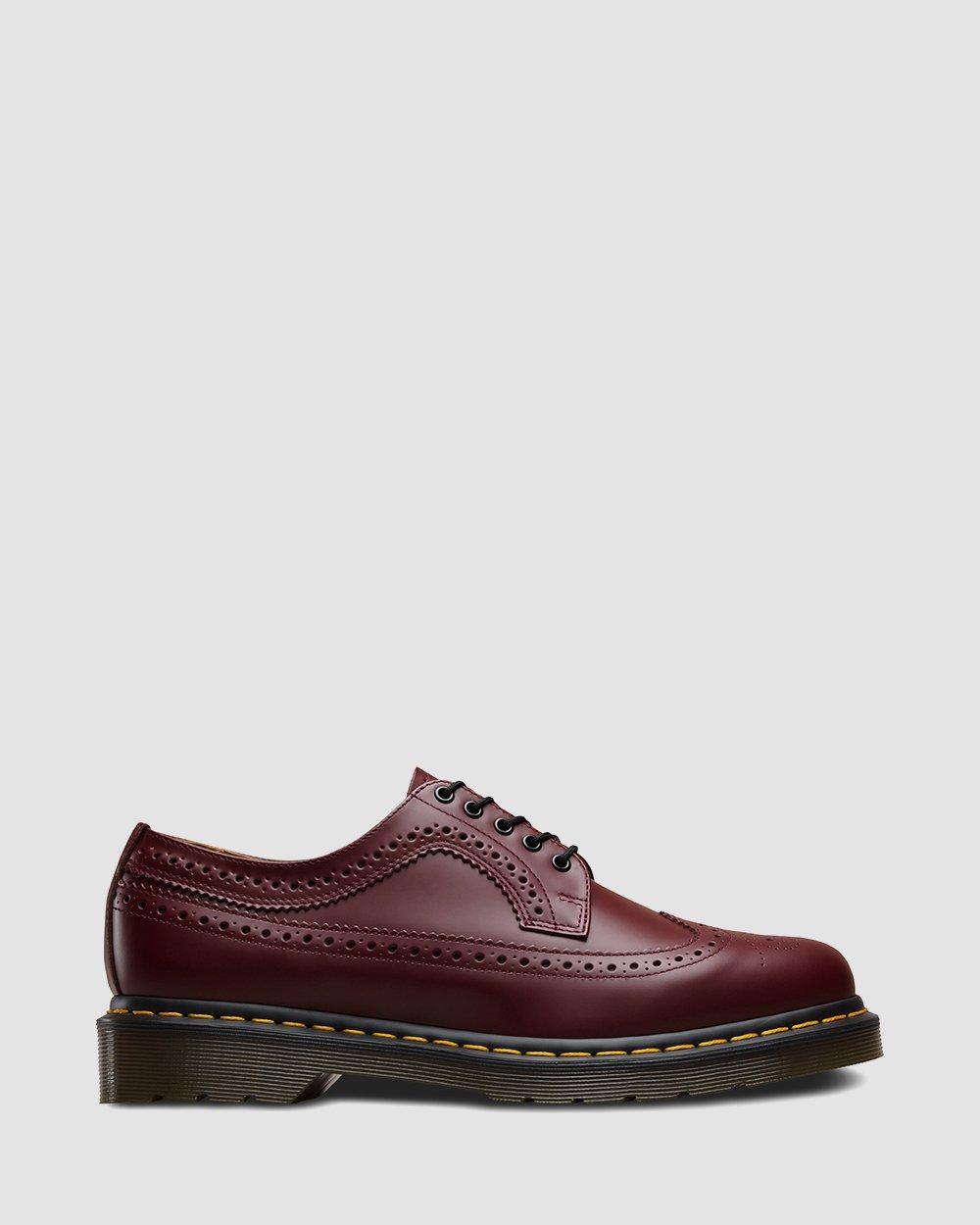3989 Yellow Stitch Smooth Leather Brogue Shoes in CHERRY RED | Dr