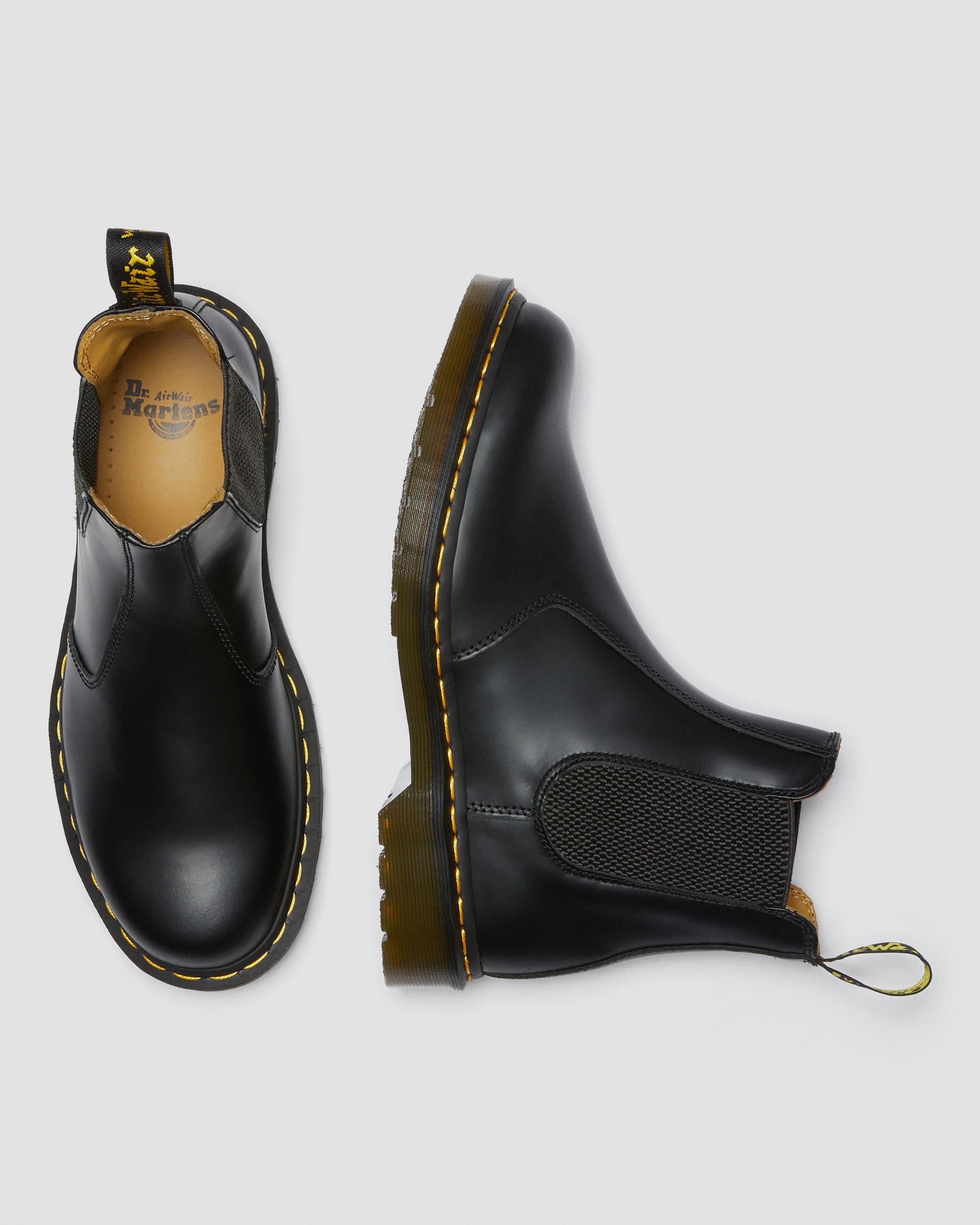 2976 Yellow Stitch Smooth Leather Chelsea Boots in Black