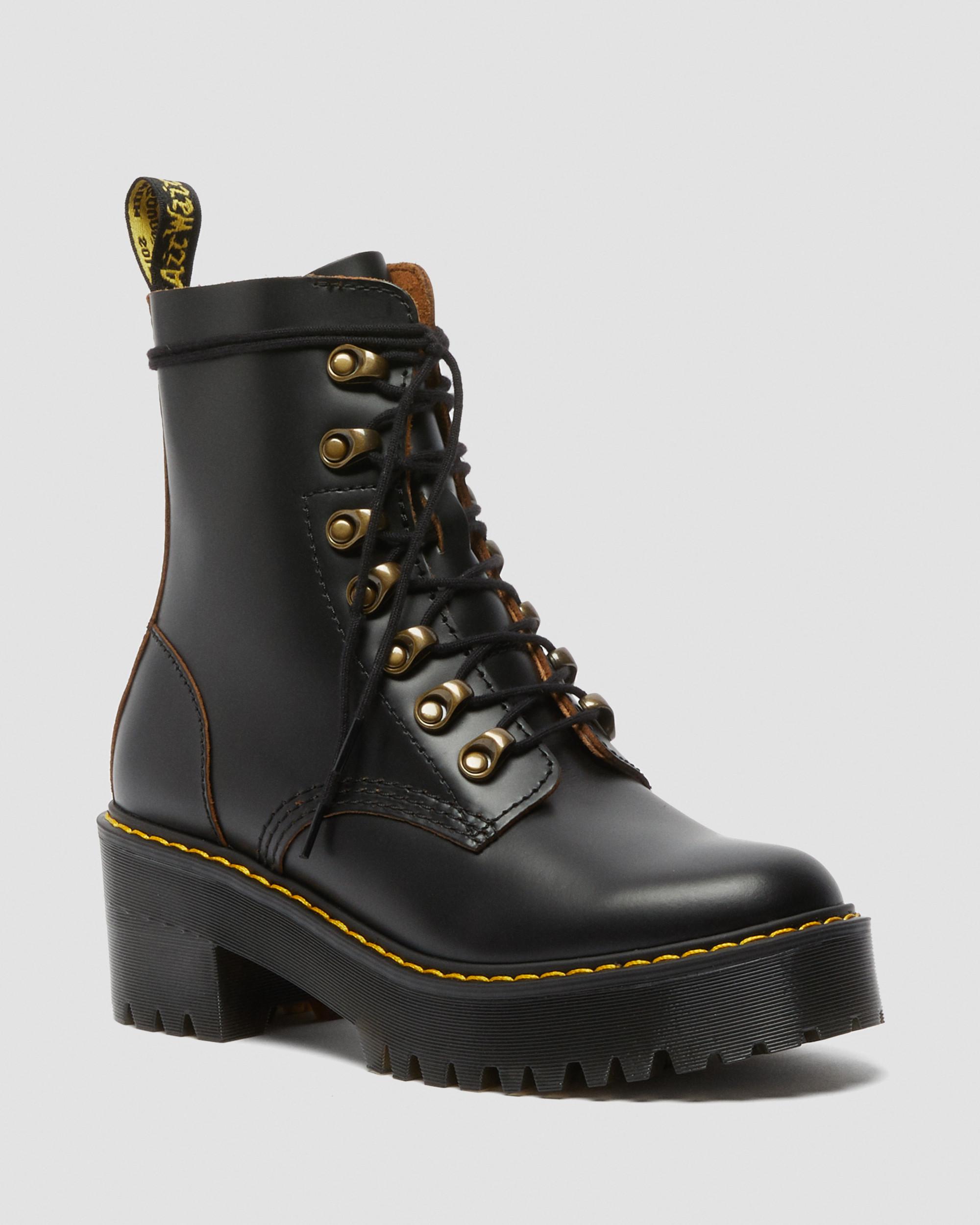 Kendra Women s Leather Heeled Boots in Black Dr. Martens