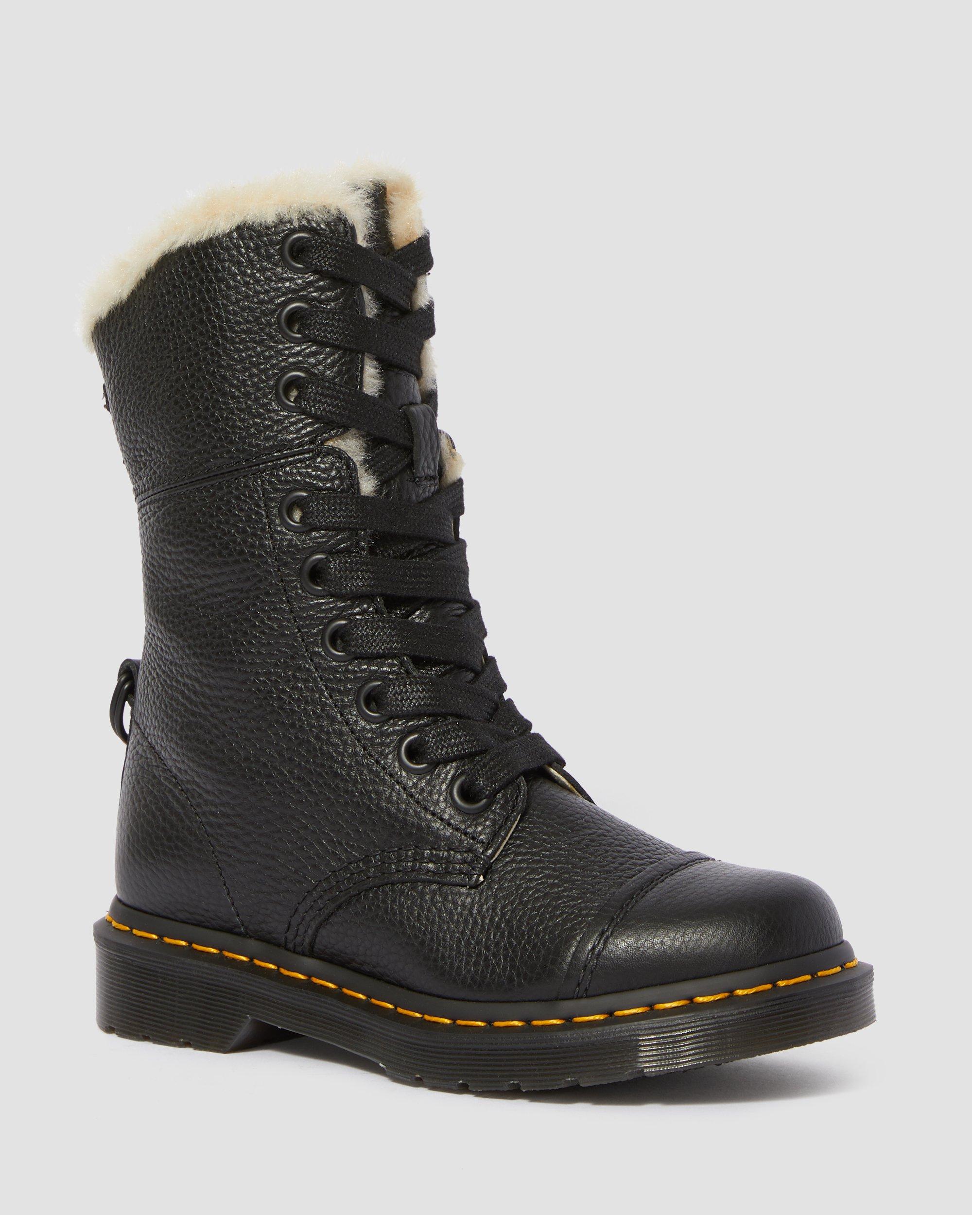 Aimilita Faux Fur Lined Leather High Boots in Black Dr. Martens