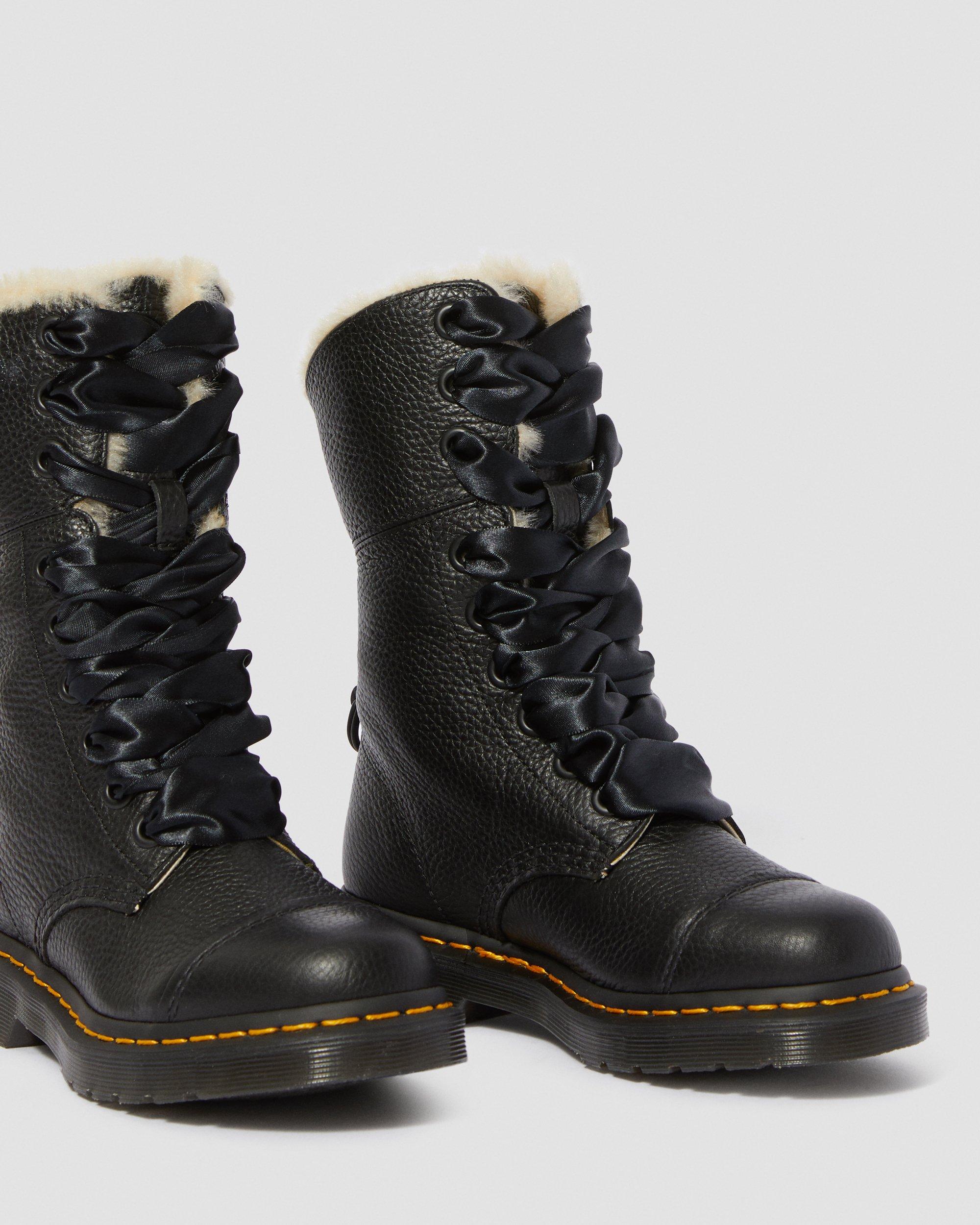 Aimilita Faux Fur Lined Leather High Boots in Black | Dr. Martens