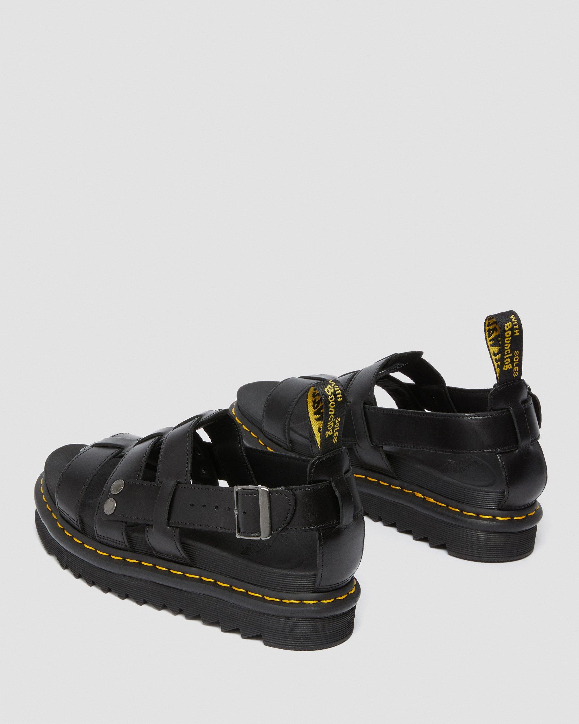 Terry Leather Strap Sandals in Black