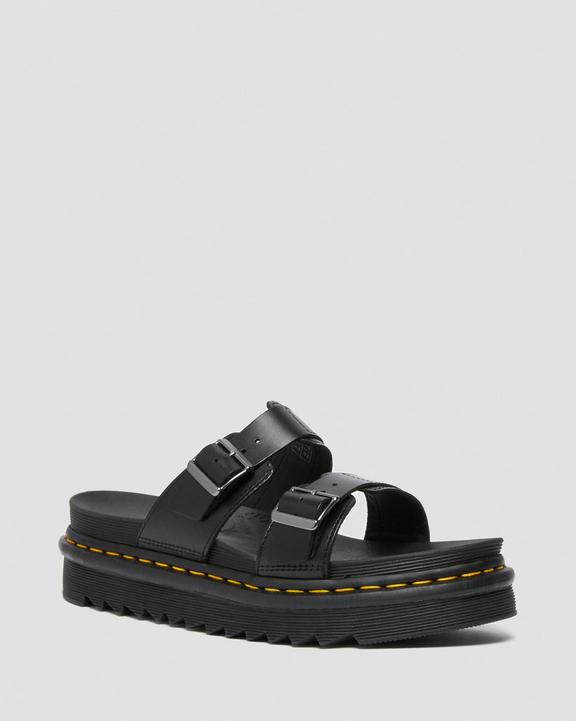 Myles Brando Leather Buckle Slide Sandals in Black Brando Myles Brando Leather Buckle Slide Sandals in Black Brando