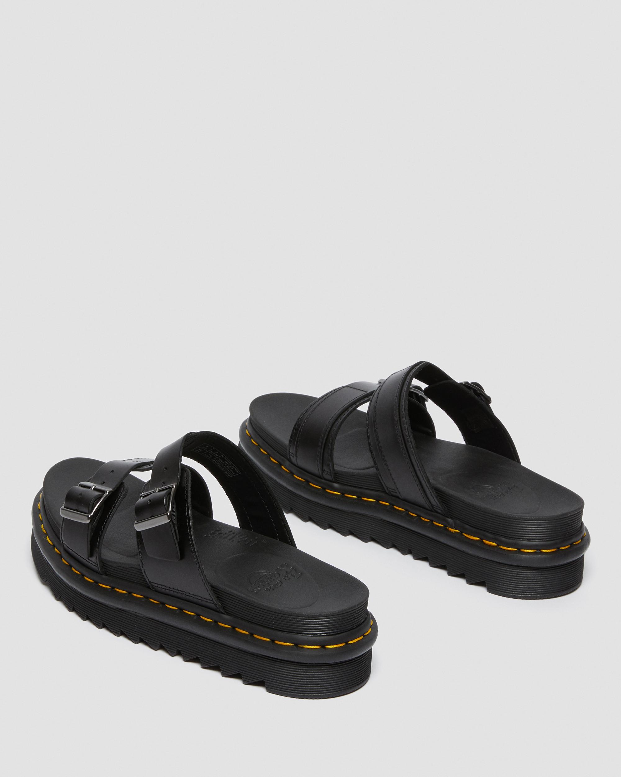 Myles Brando Leather Buckle Slide Sandals in Black