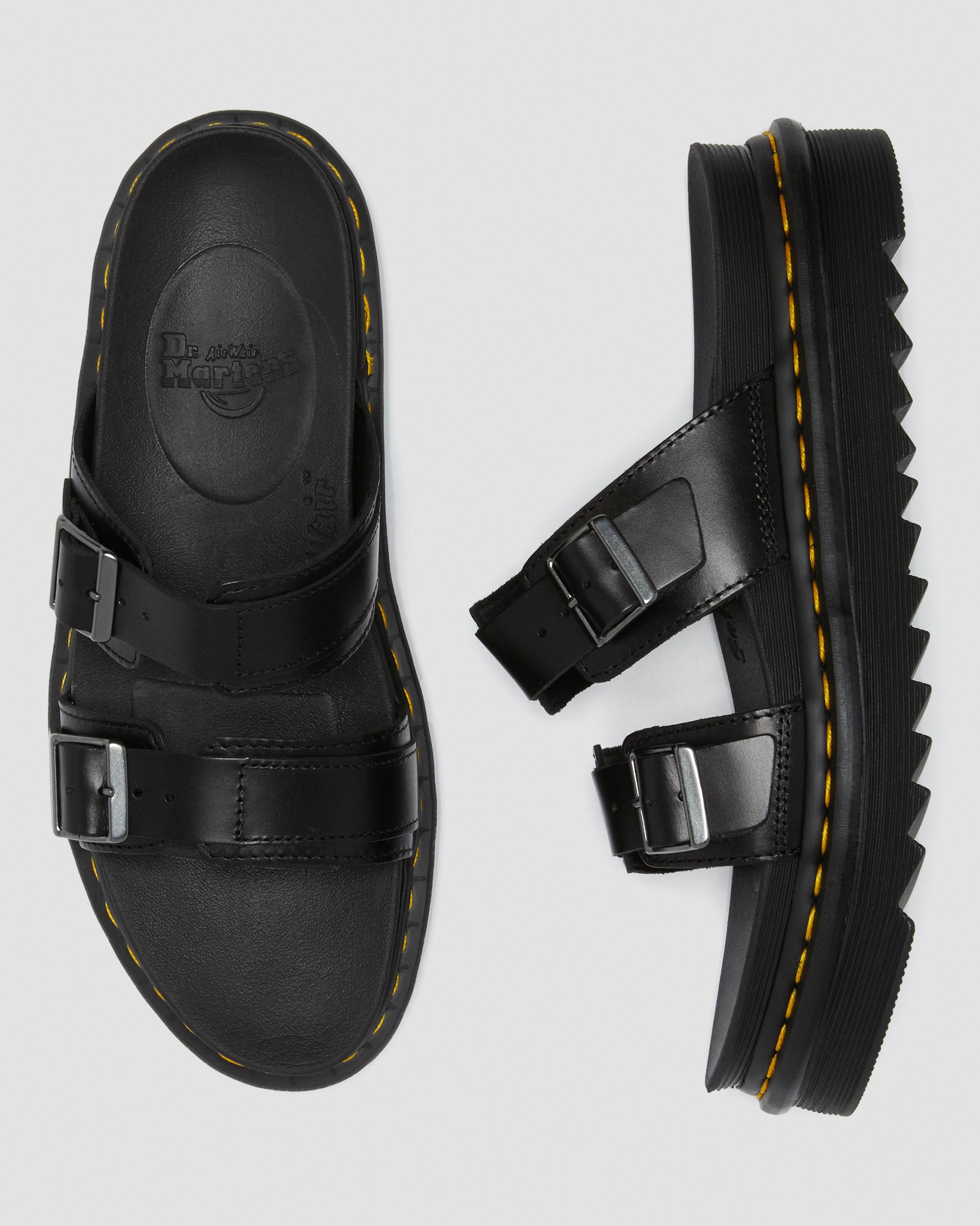 Myles Brando Leather Buckle Slide Sandals in Black | Dr. Martens