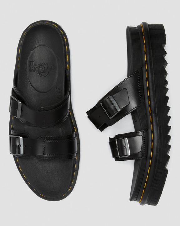 Myles Brando Leather Buckle Slide Sandals in Black Brando Myles Brando Leather Buckle Slide Sandals in Black Brando