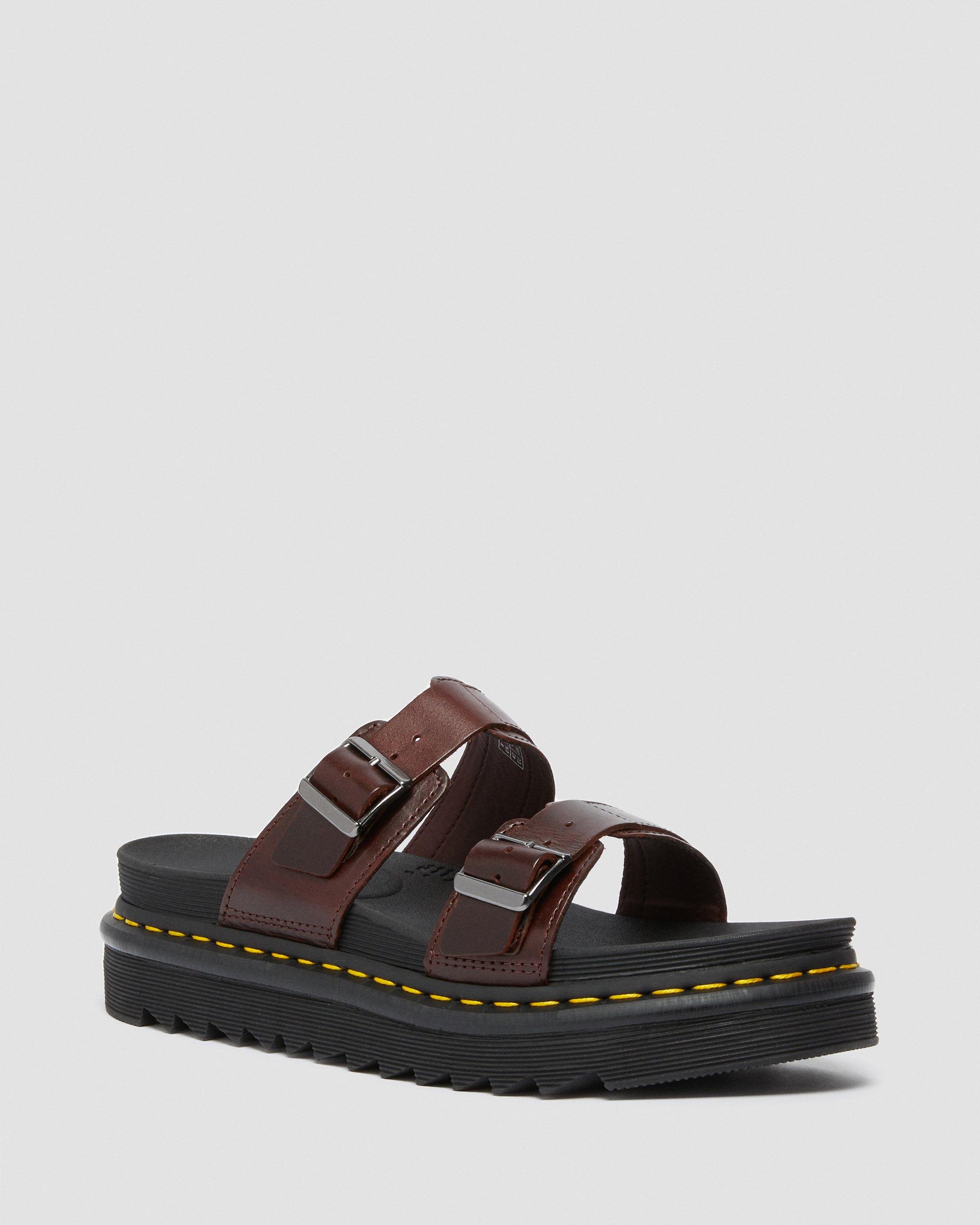Myles Brando Leather Buckle Slide Sandals in CHARRO | Dr. Martens™
