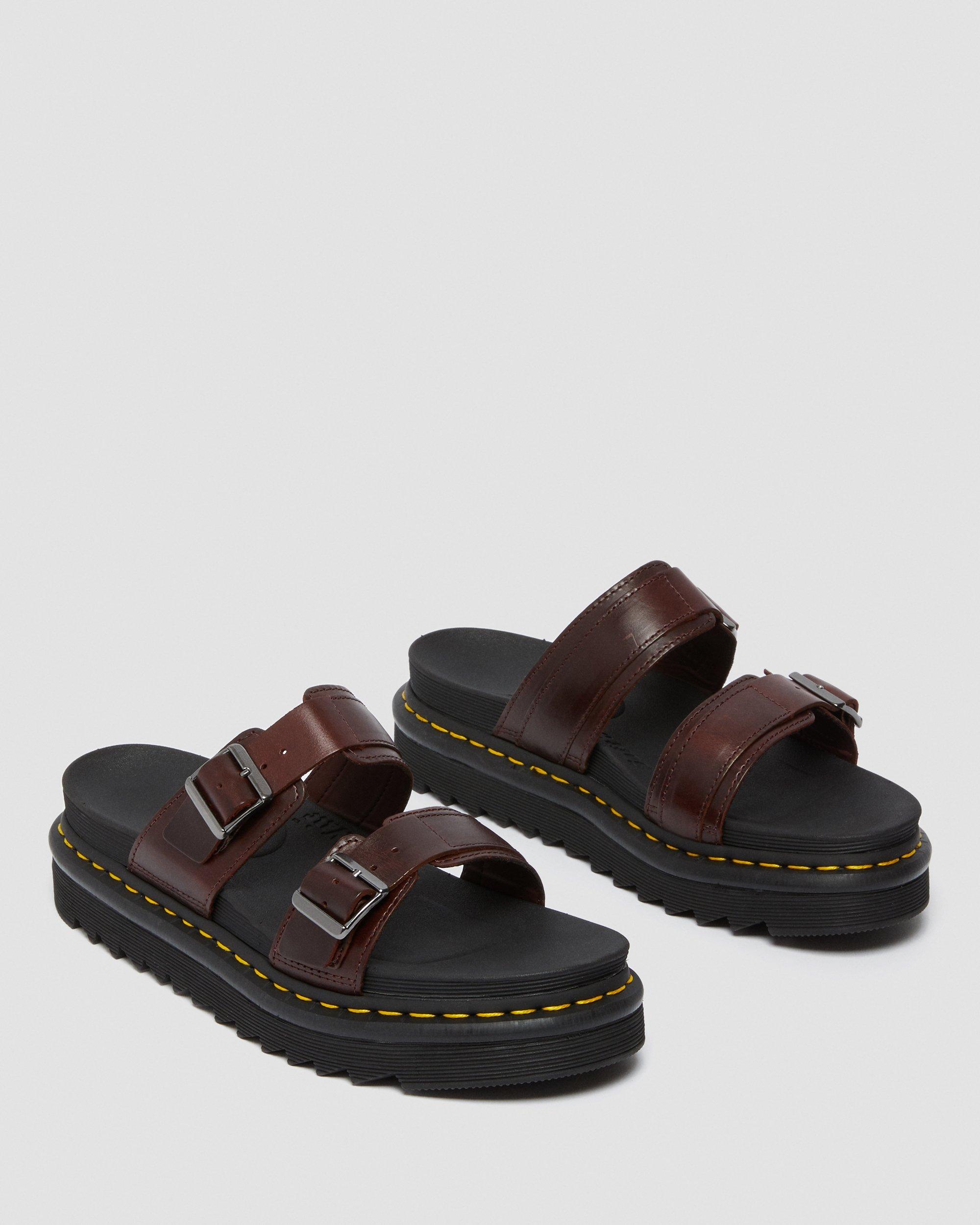 Myles Brando Leather Buckle Slide Sandals in CHARRO | Dr. Martens™