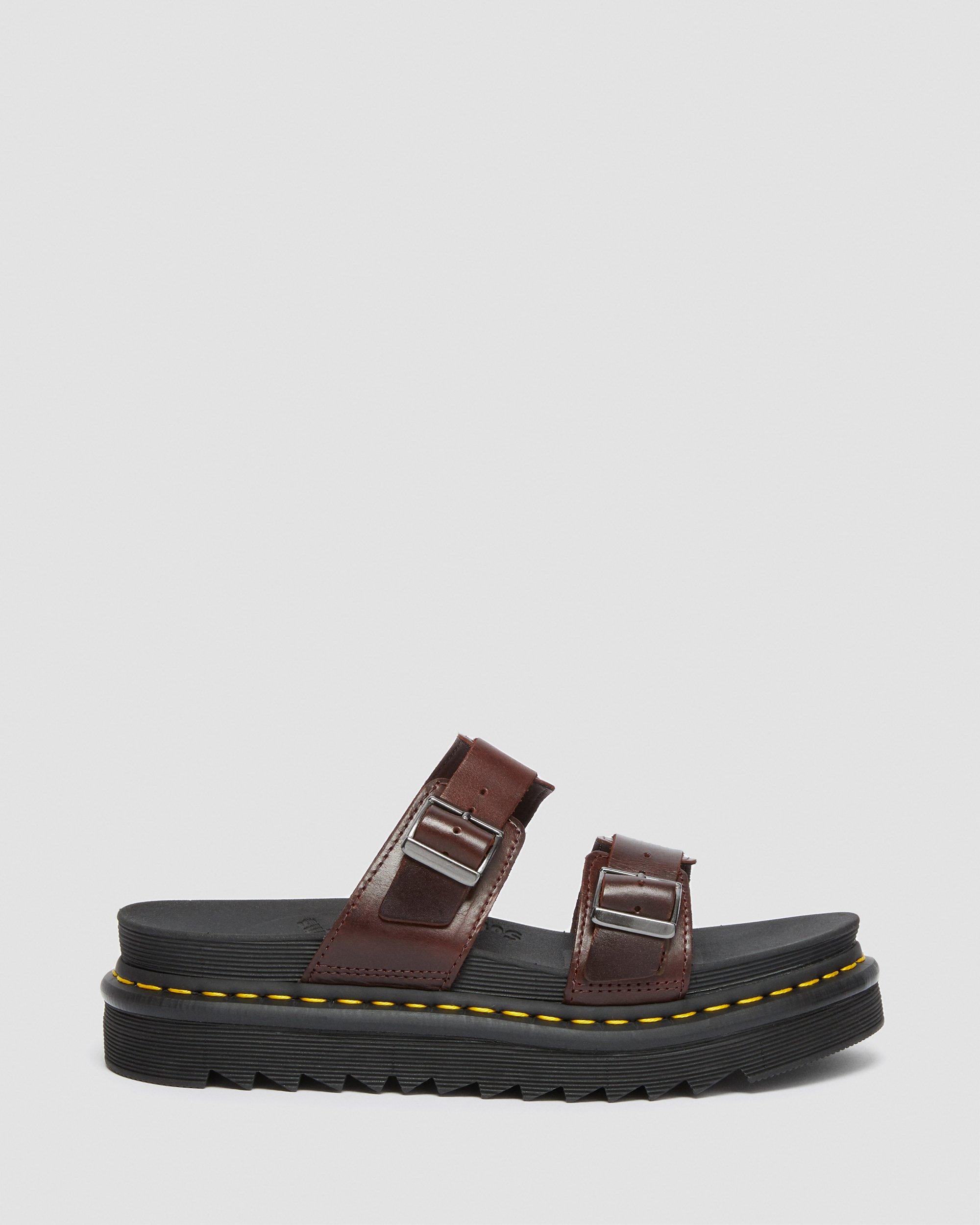 Myles Brando Leather Buckle Slide Sandals in Brown | Dr. Martens