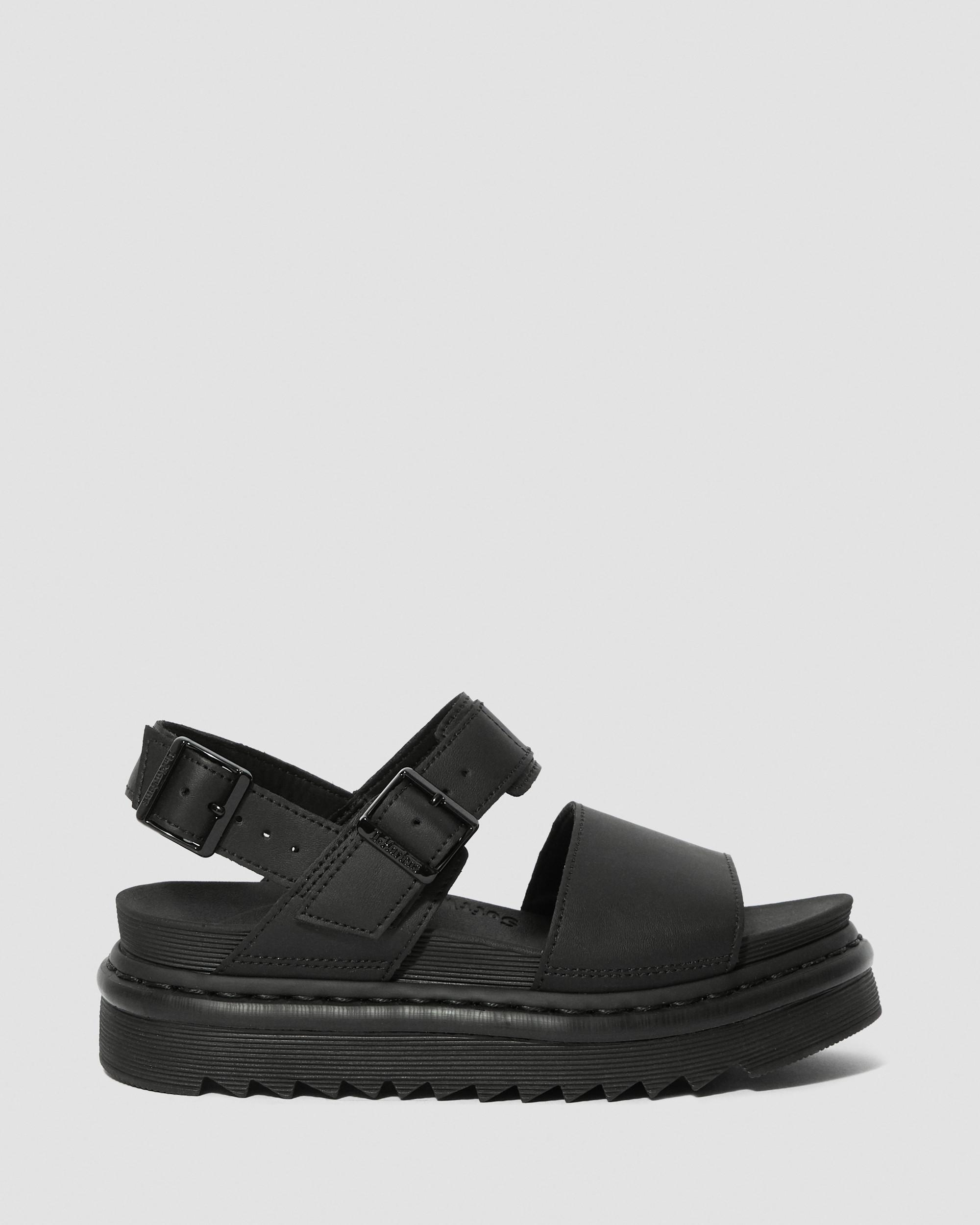 Voss Hydro Leather Strap Sandals in Black