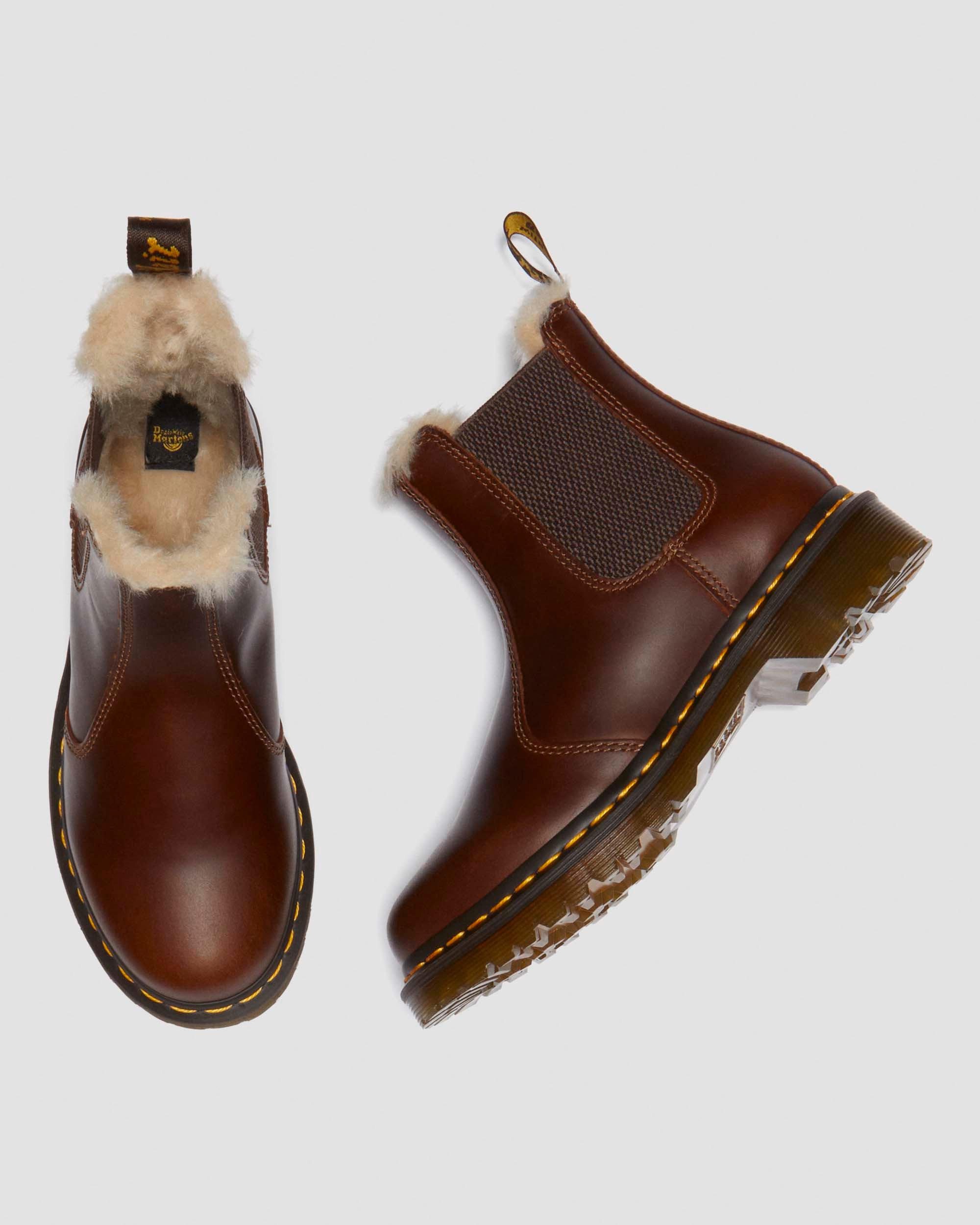 brown fur dr martens