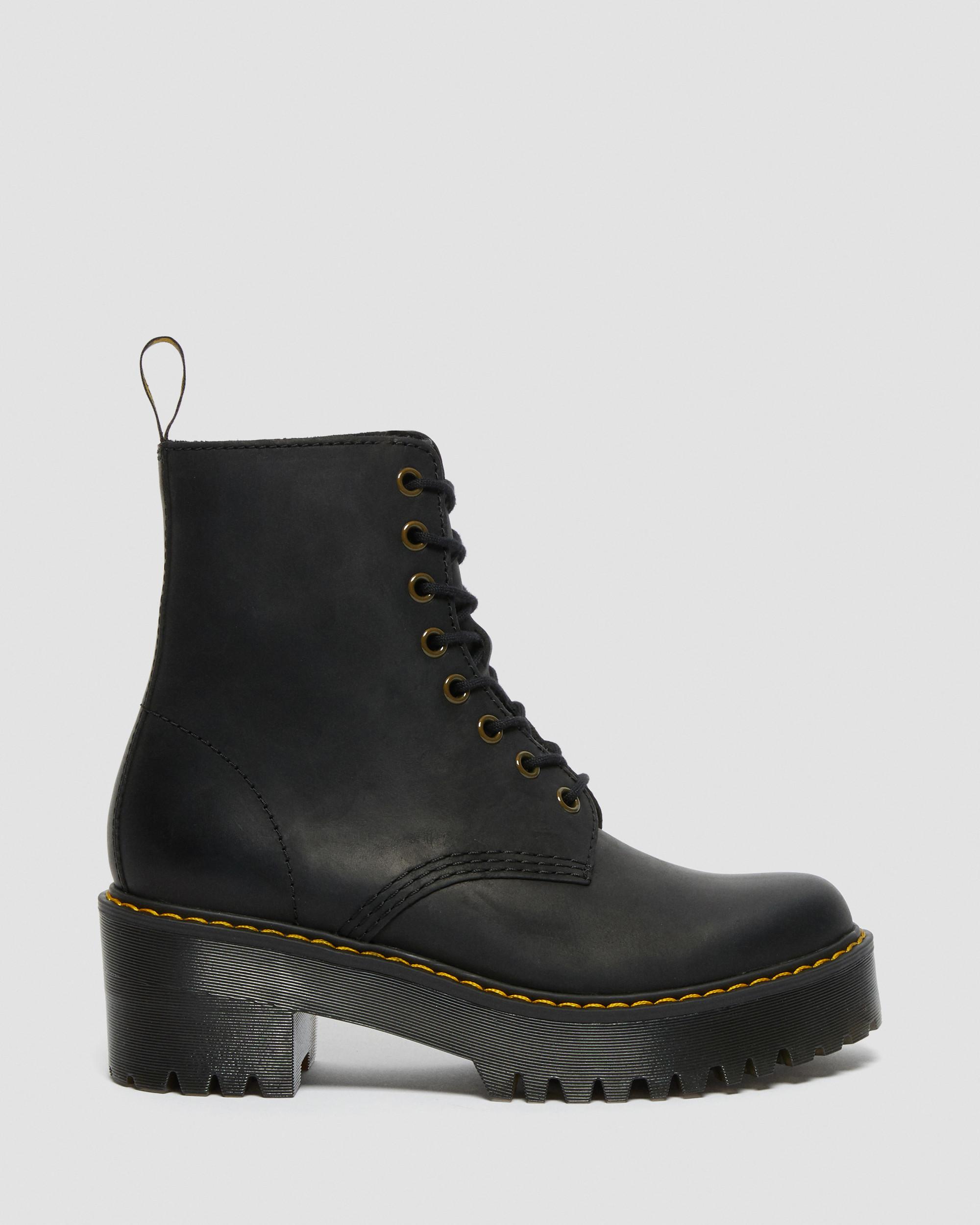 Shriver Hi Women's Wyoming Leather Heeled Boots in Black | Dr. Martens