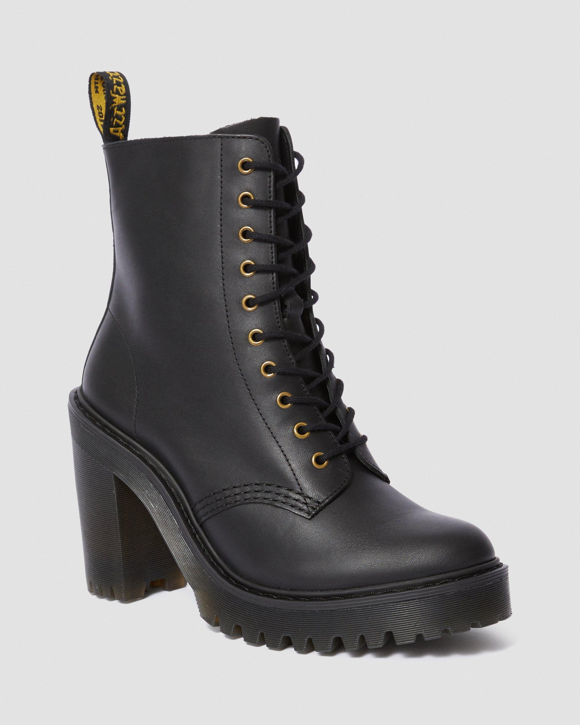 Kendra Women's Leather Heeled Boots in BLACK | Dr. Martens™