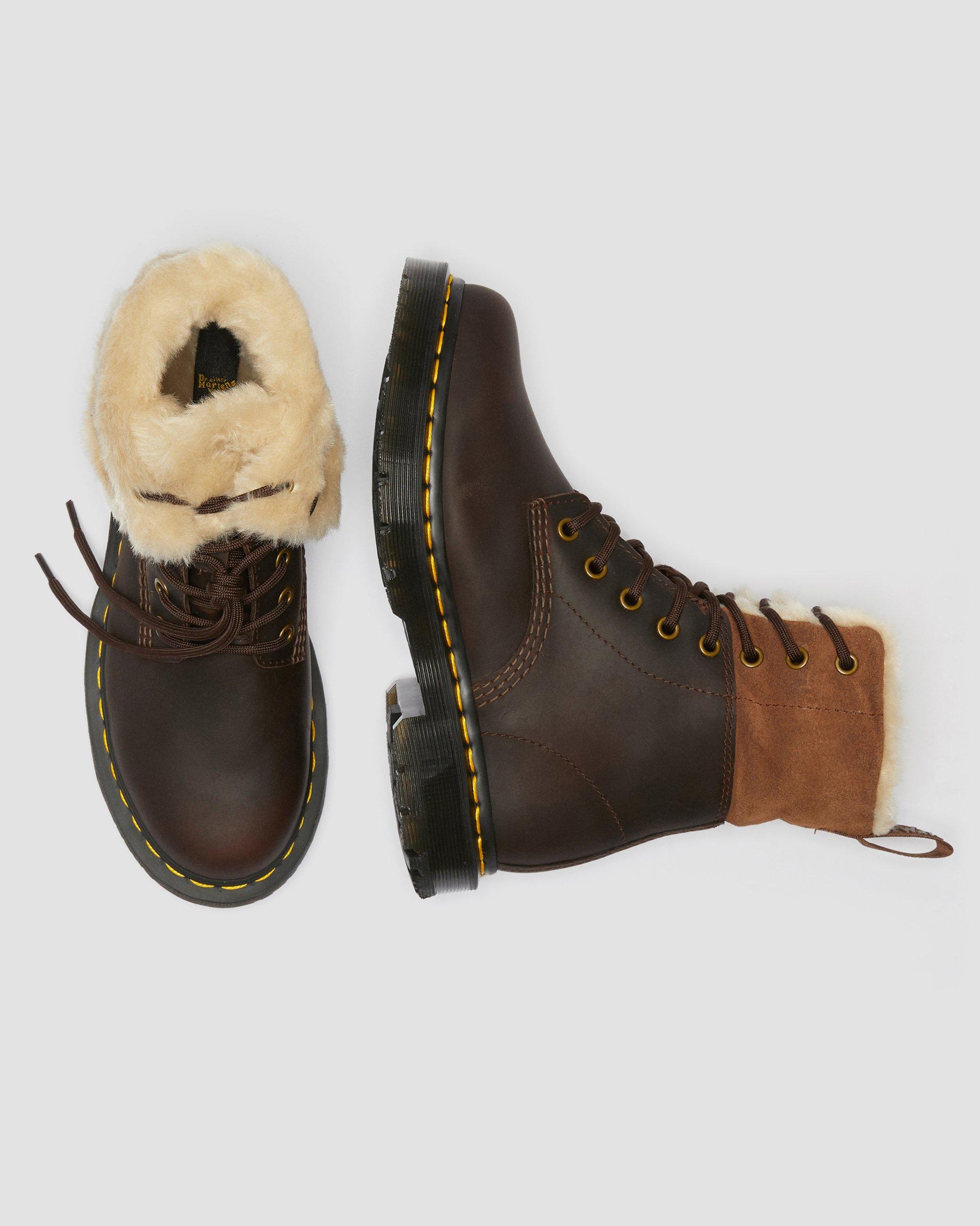 dr martens brown boots with fur